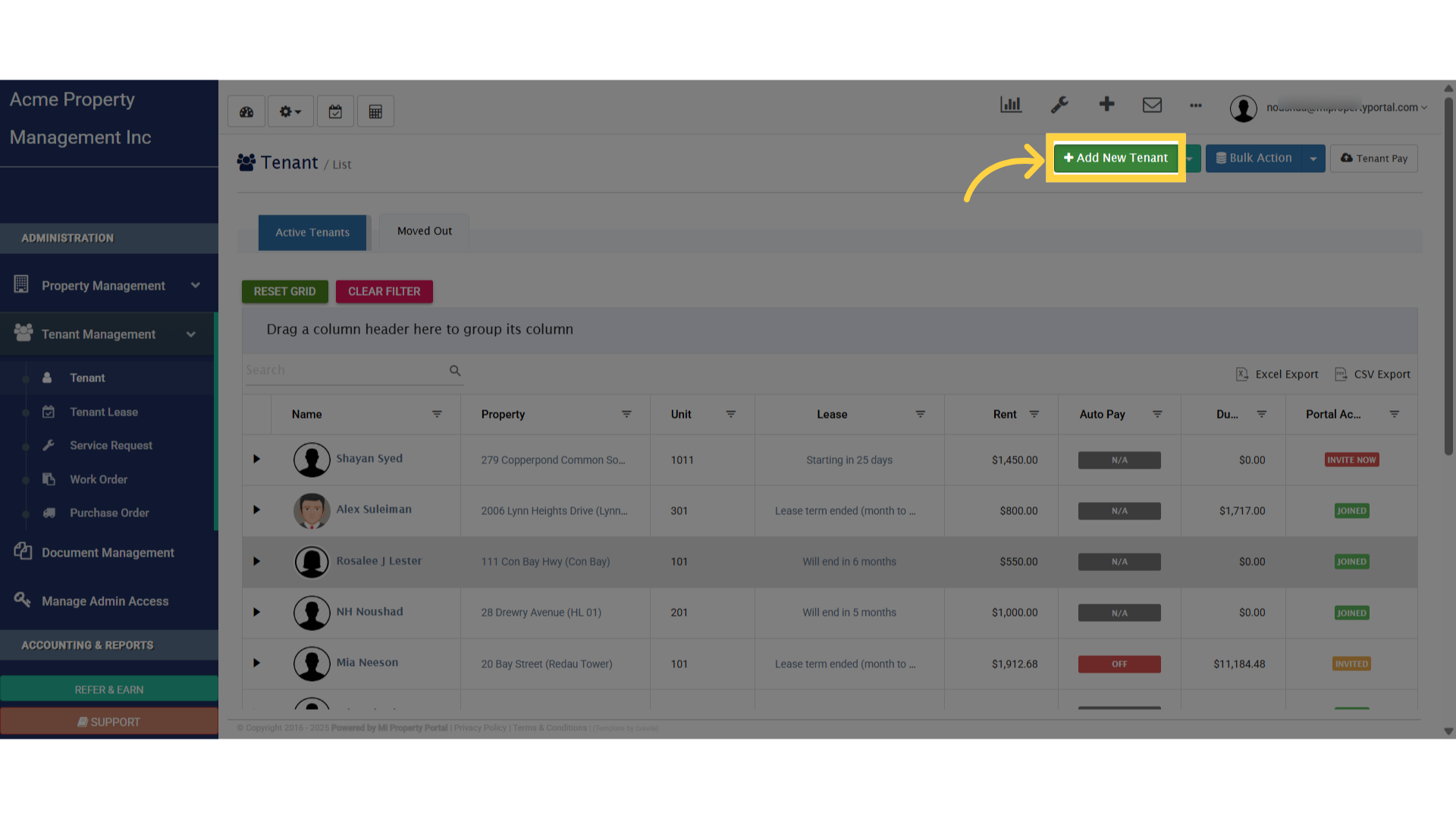Click 'Add New Tenant'