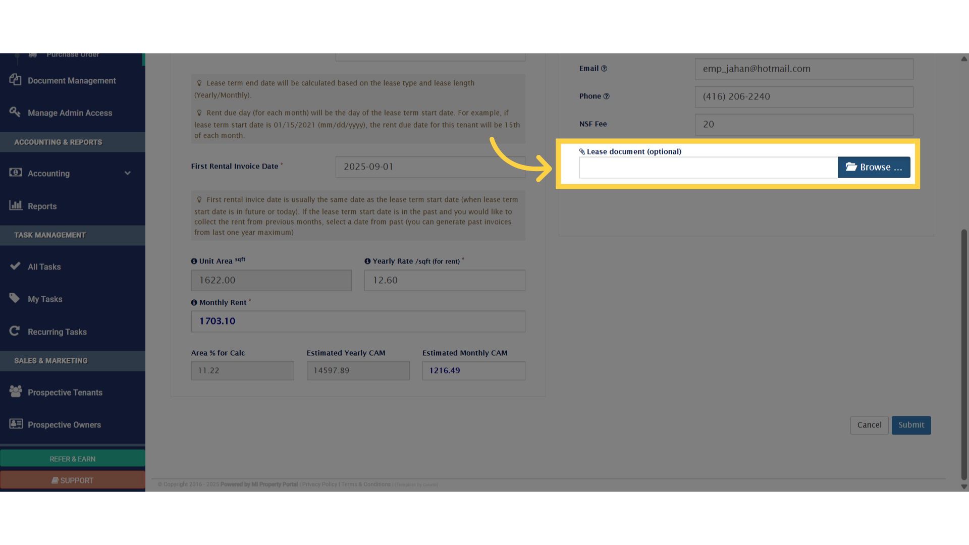 Click 'Lease document (optional)'