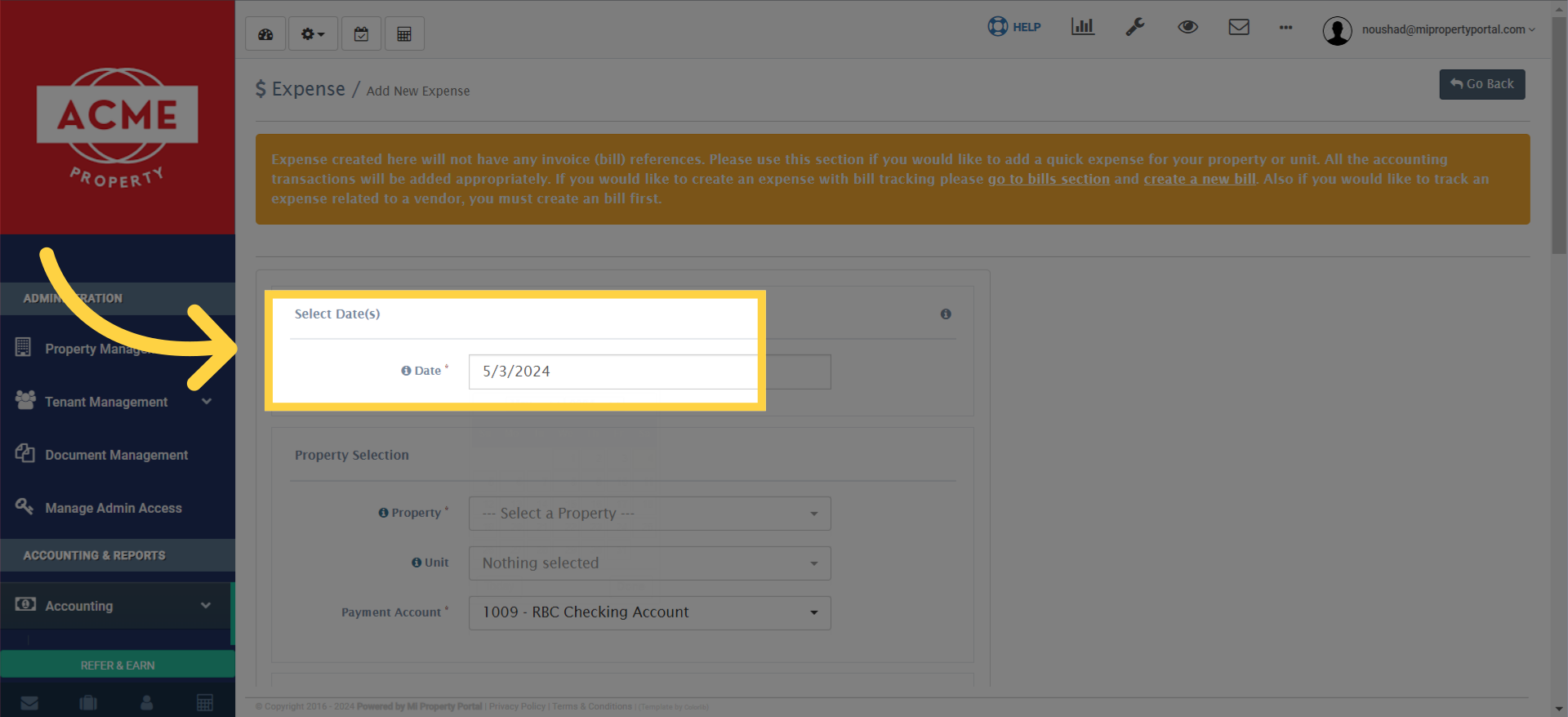 Choose the dates on which the expense was incurred