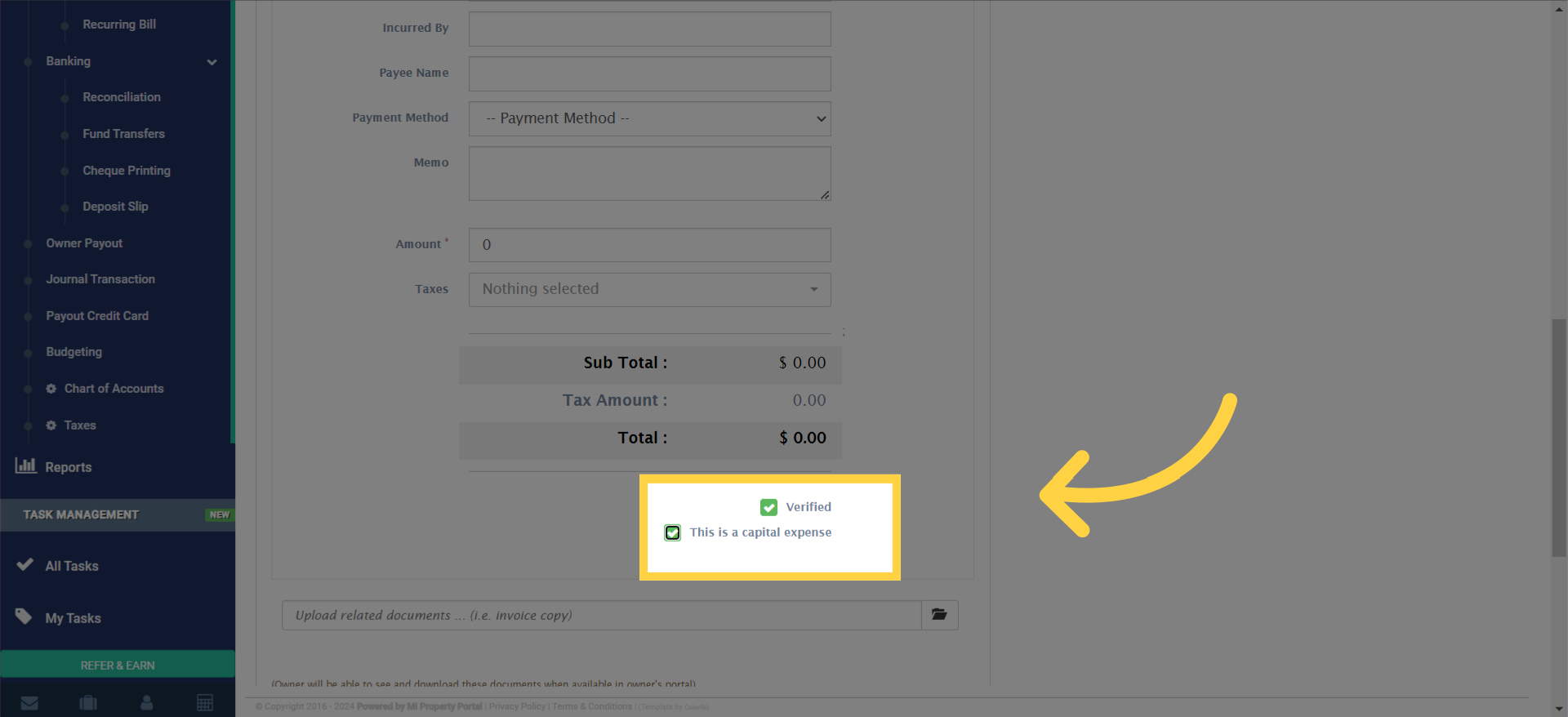  If this expense is a capital investment, remember to tick the 'This is a capital expense' box.
