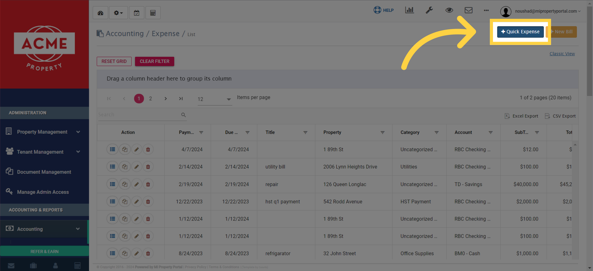 Now, select 'Quick Expense' to add a new expense quickly.