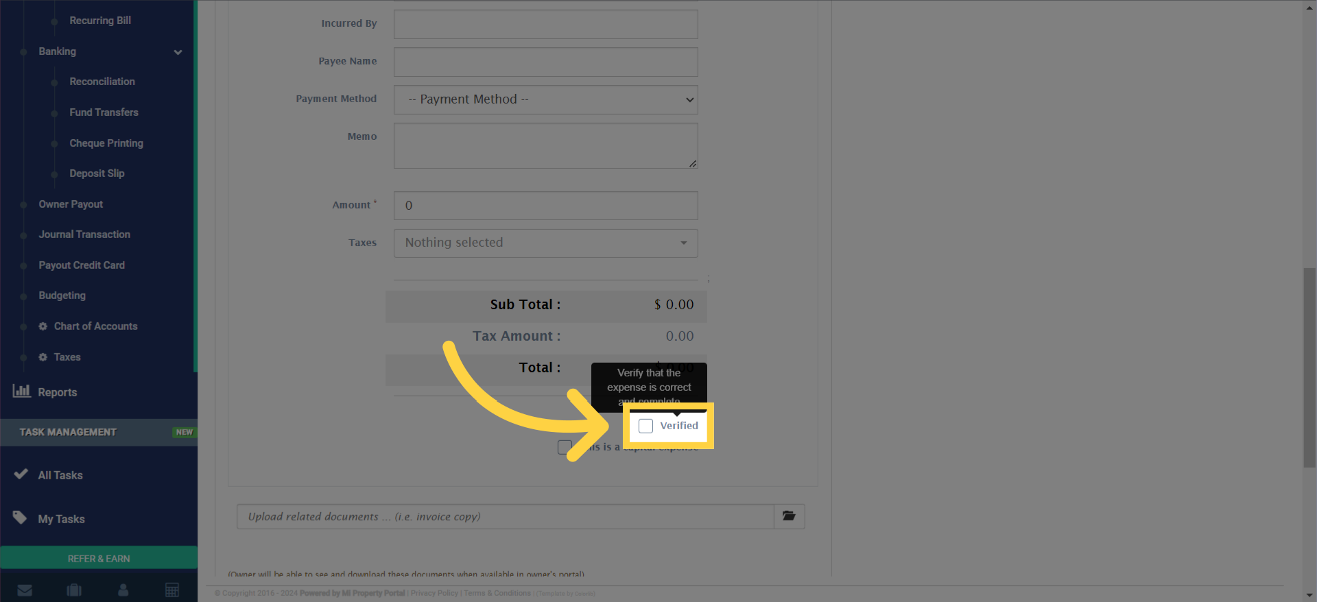 Ensure you tick the 'Verified' box to confirm the accuracy of the entered information.