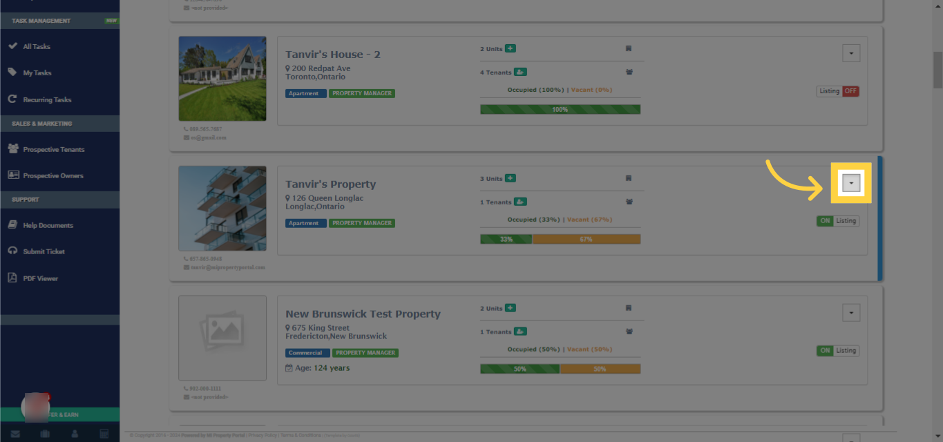 Navigate through the property list and click on the dropdown beside the property you edited