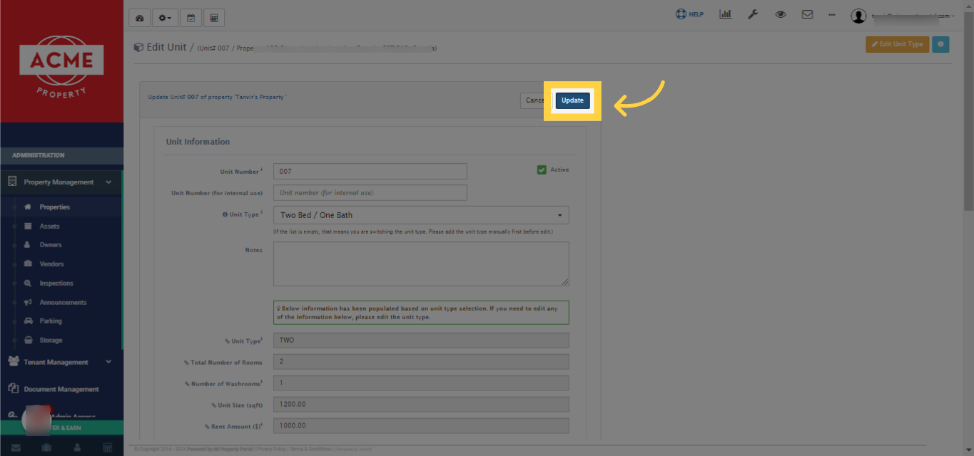 Confirm the changes by clicking on 'Update'
