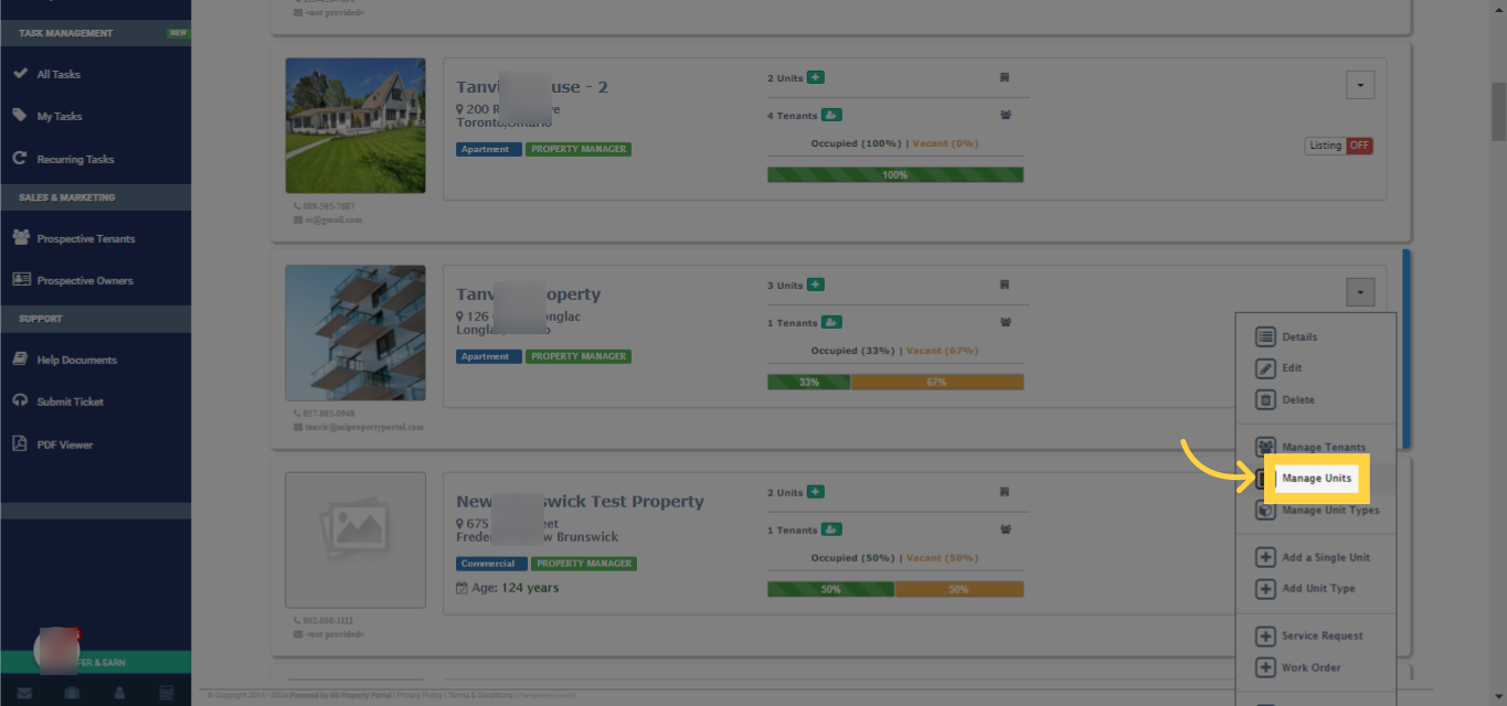Select 'Manage Units' again to check the units under this property