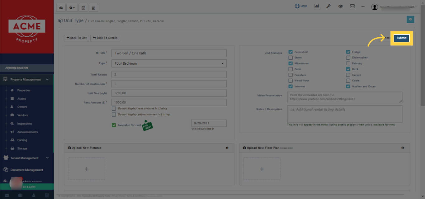 Finalize any additional modifications by clicking on 'Submit'