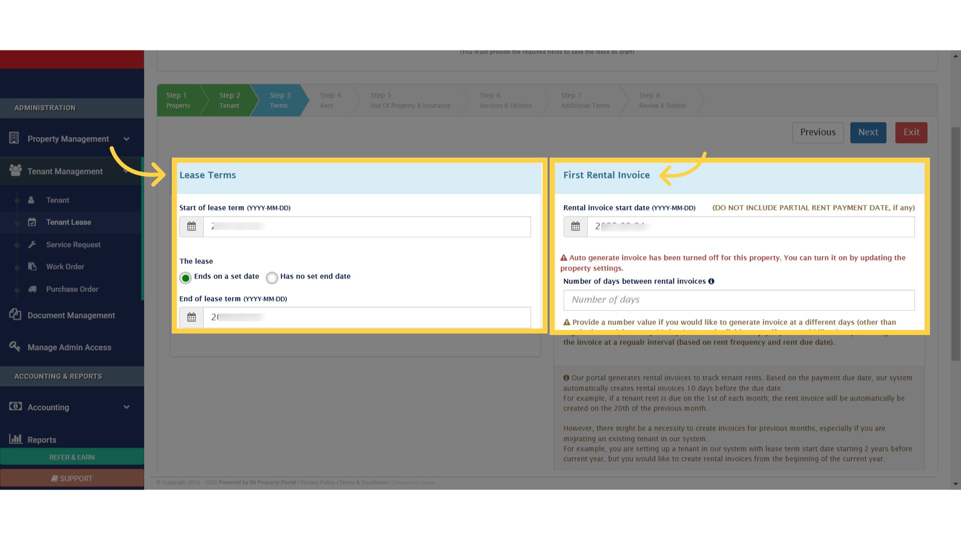 Click 'Lease Terms'