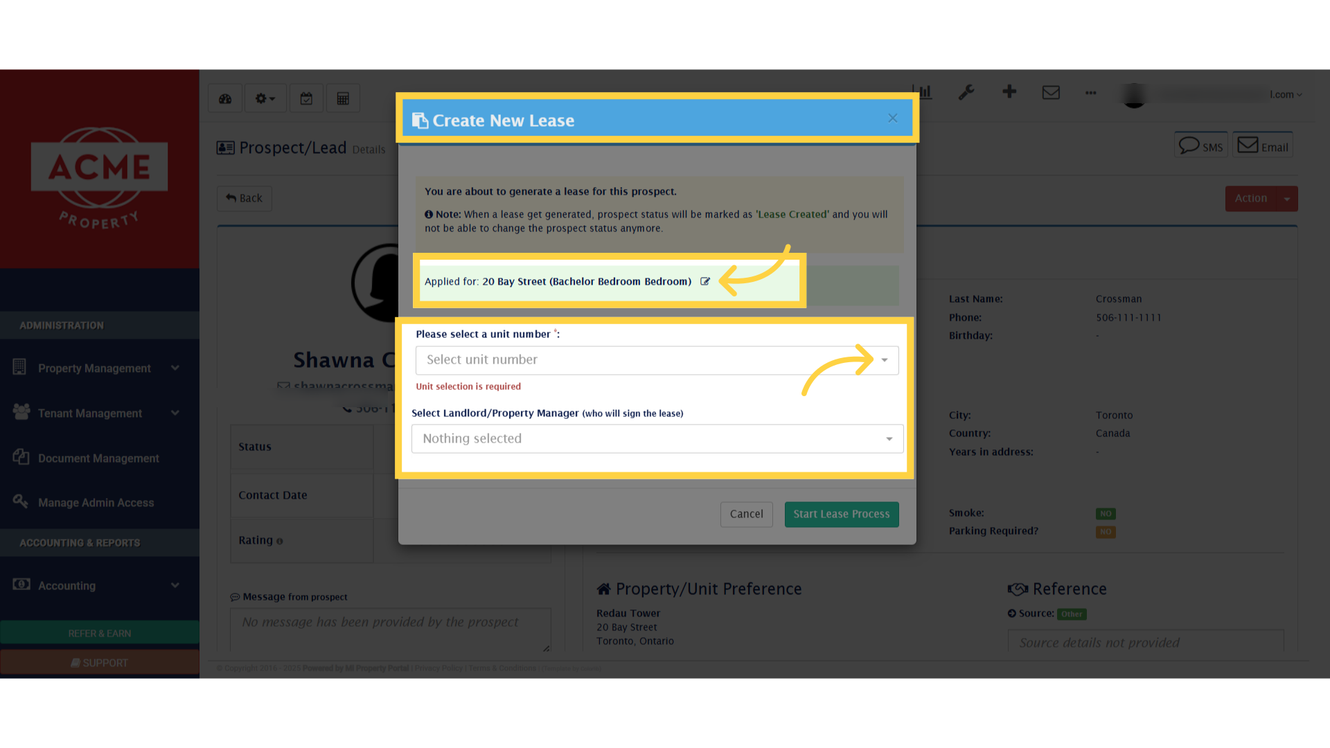 Click 'Create New Lease'
