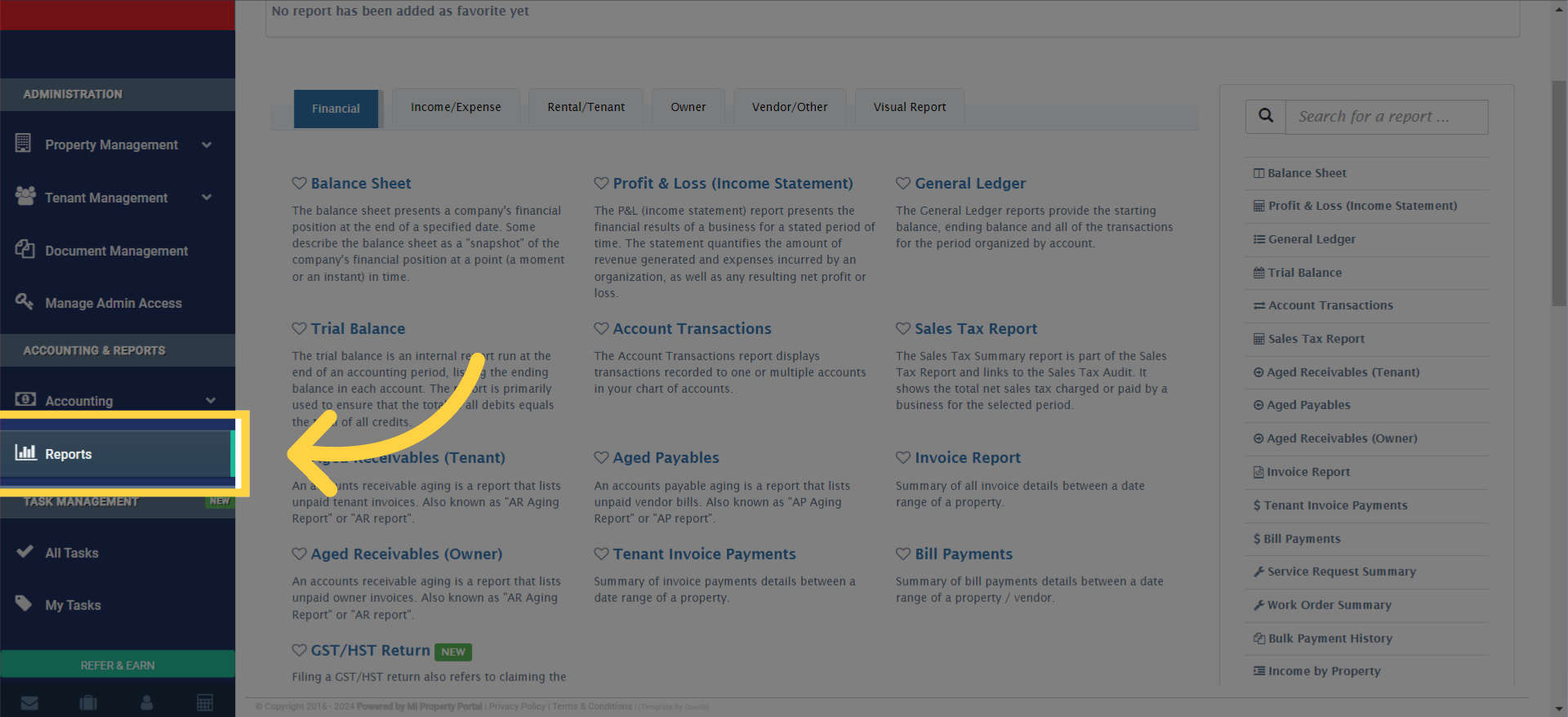 Click 'Reports'