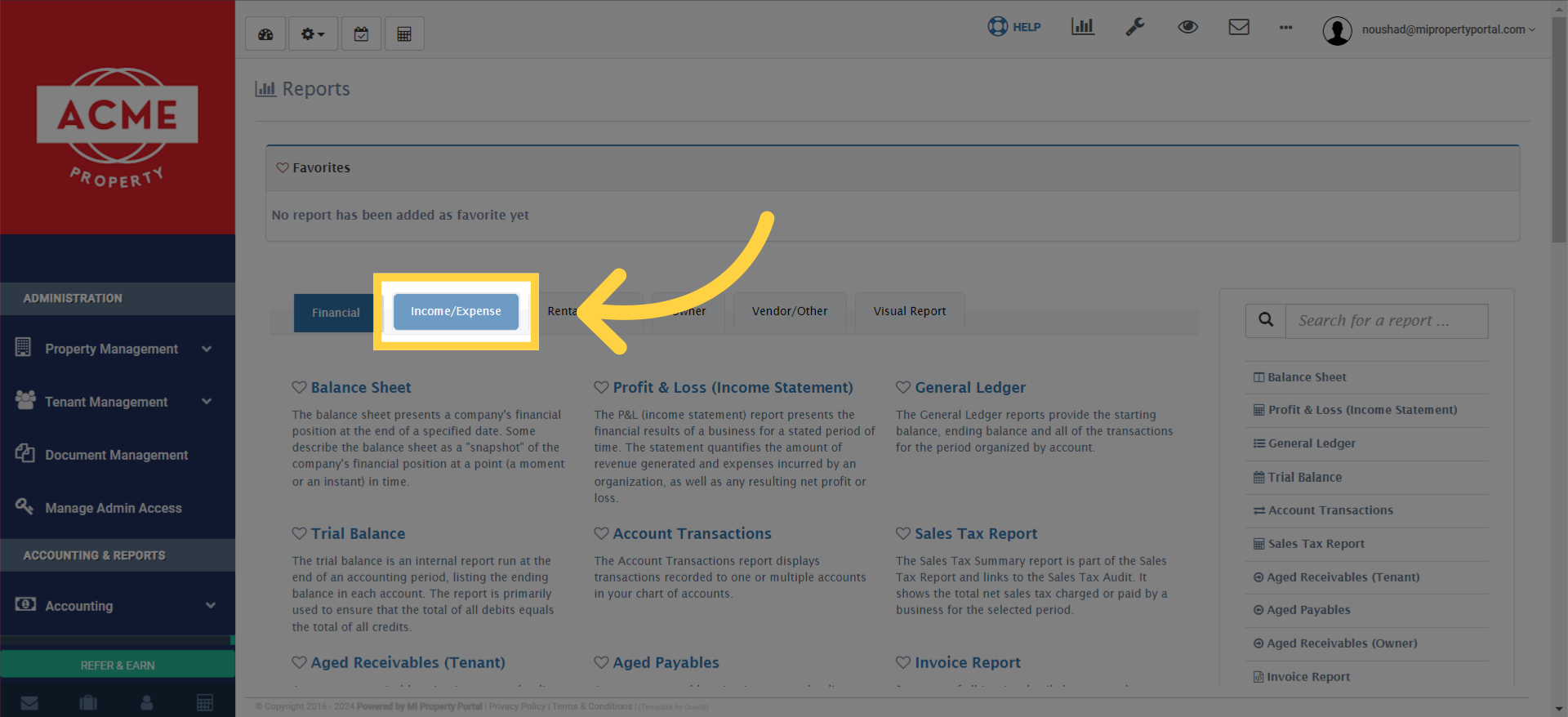 Now, Click on 'Income/Expense' tab