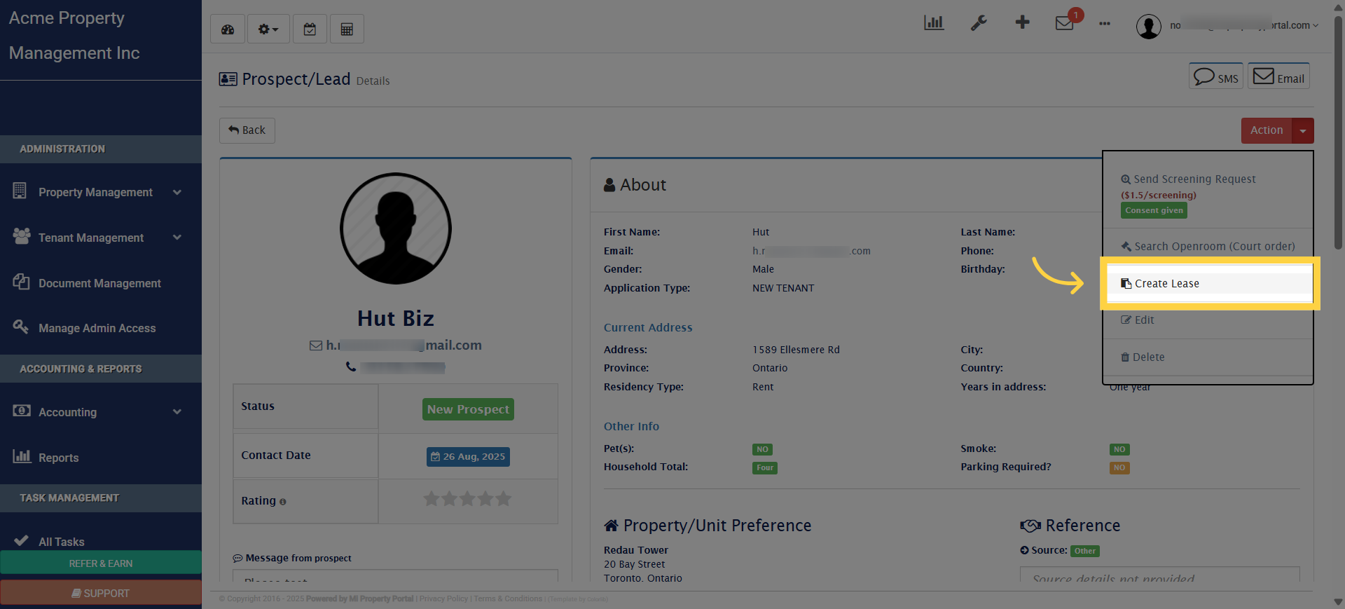 Click 'Create Lease'