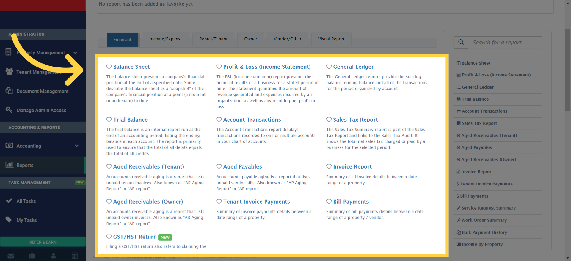 Choose the specific financial report you're interested in by clicking on it.