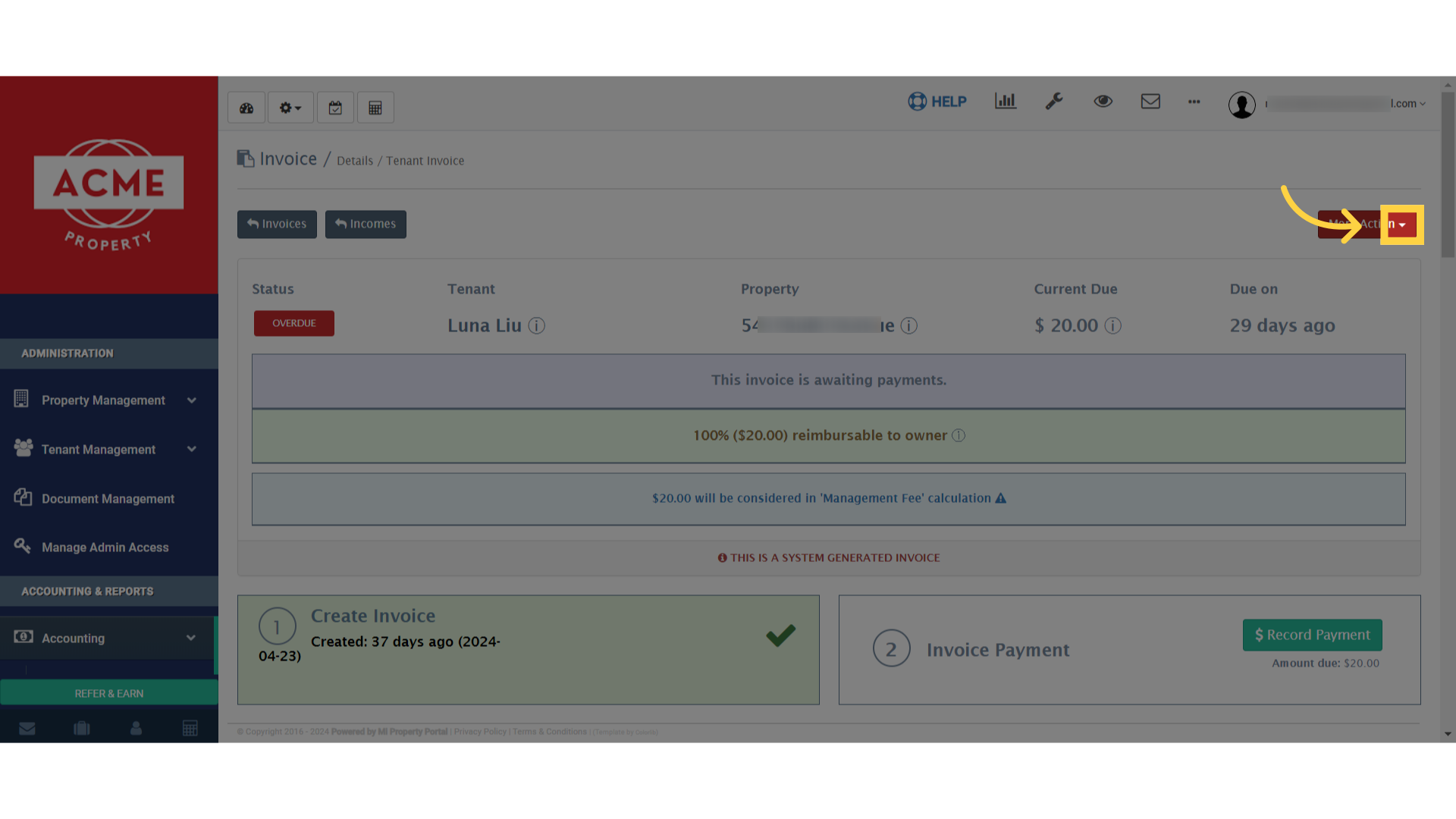 Click on the 'More Action' dropdown to reveal additional options