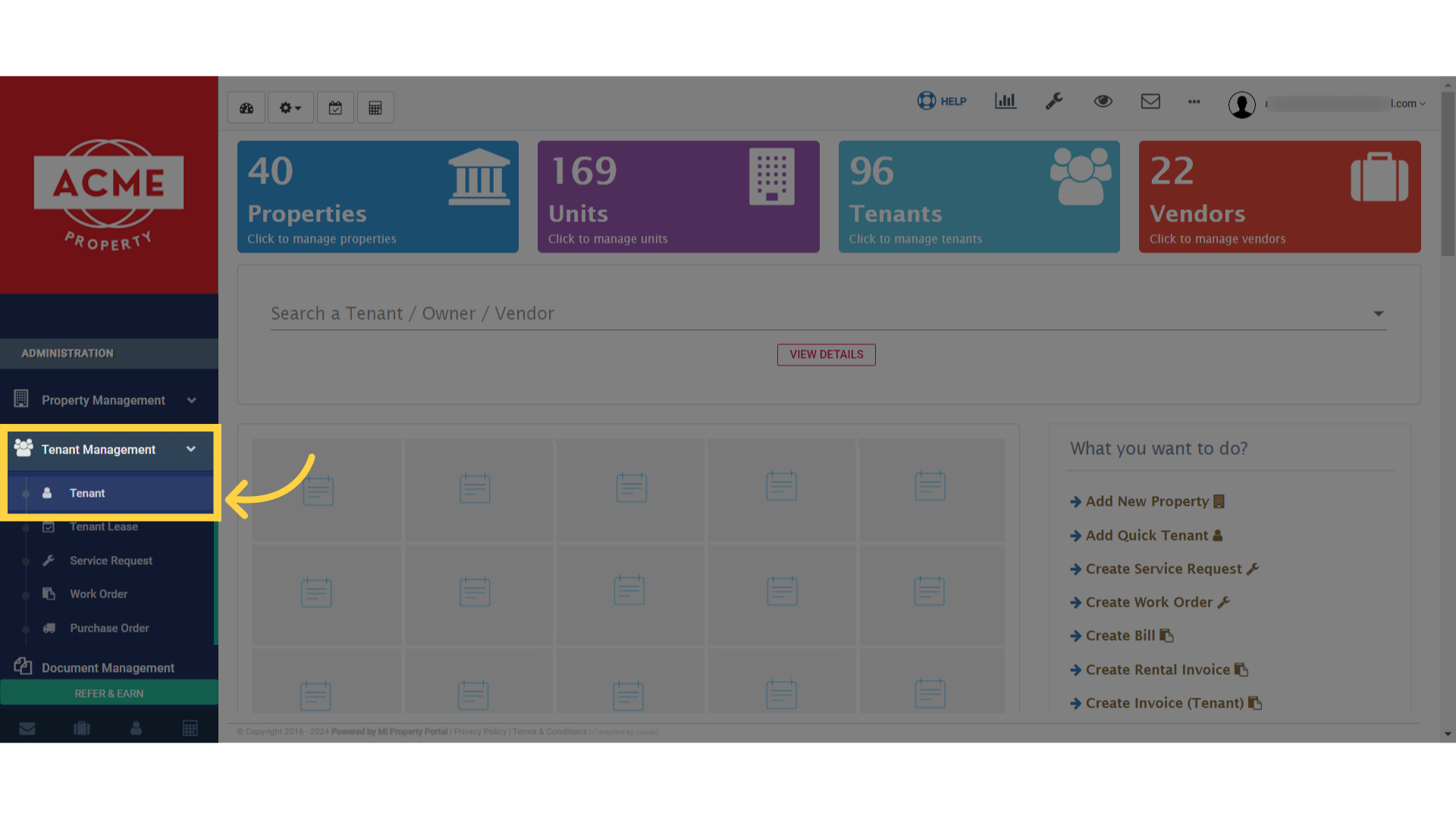 Select 'Tenant' from the options available in the dropdown menu