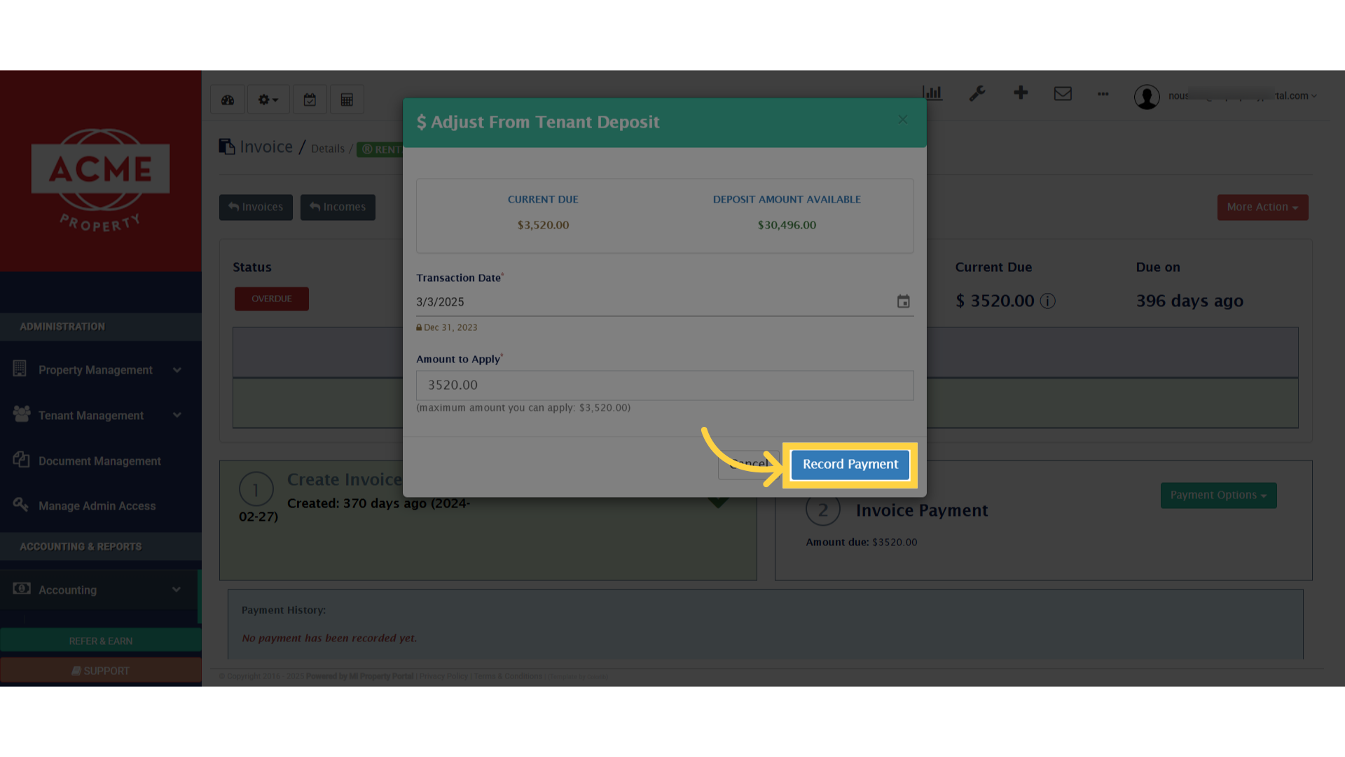 Click 'Cancel Record Payment'