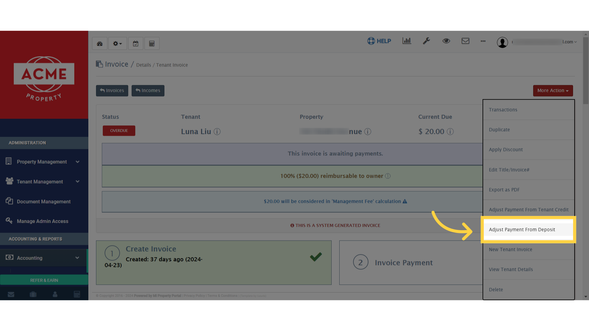 Click 'Adjust Payment From Deposit'