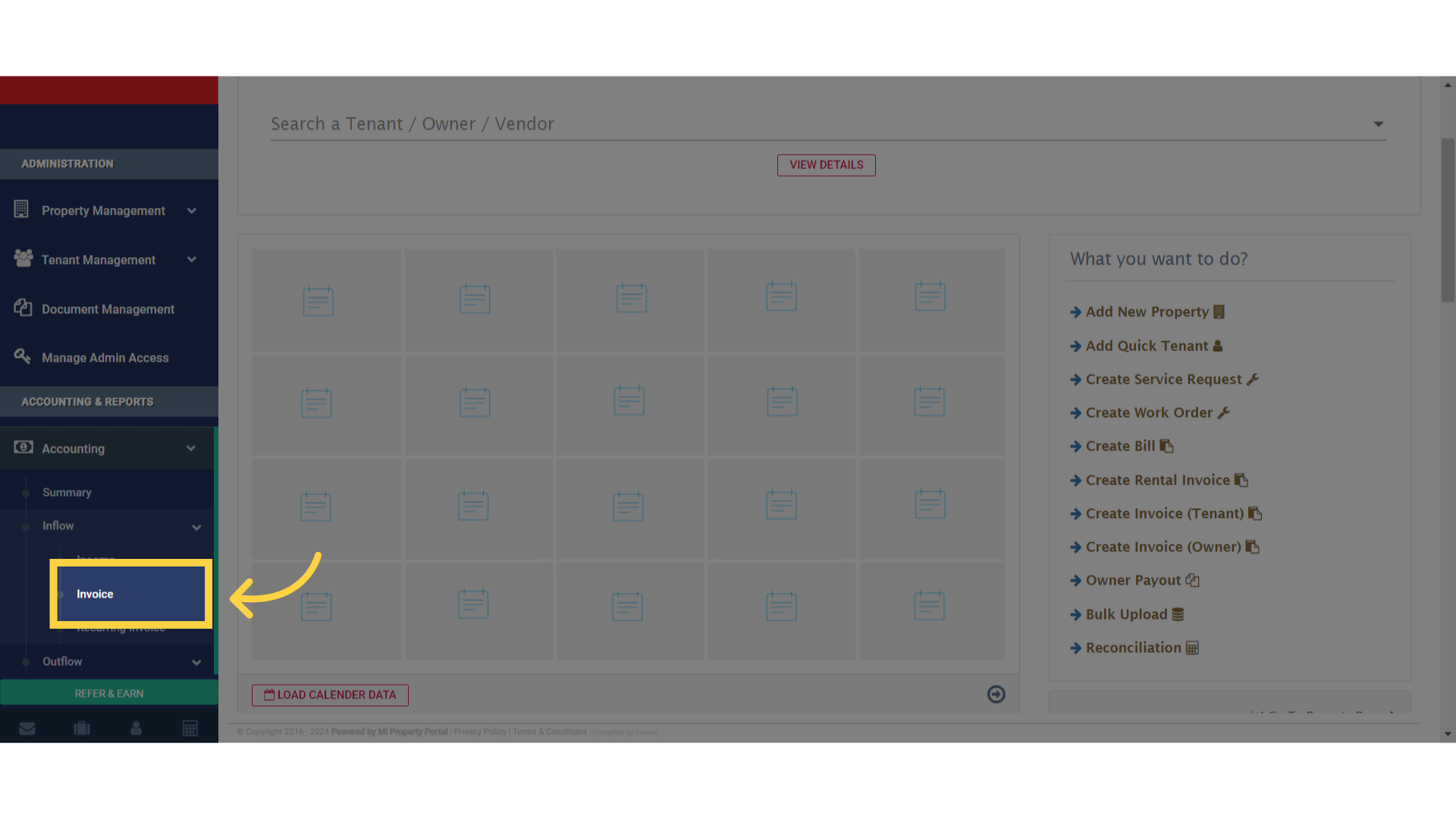 Select 'Invoice' from the options available in the dropdown menu