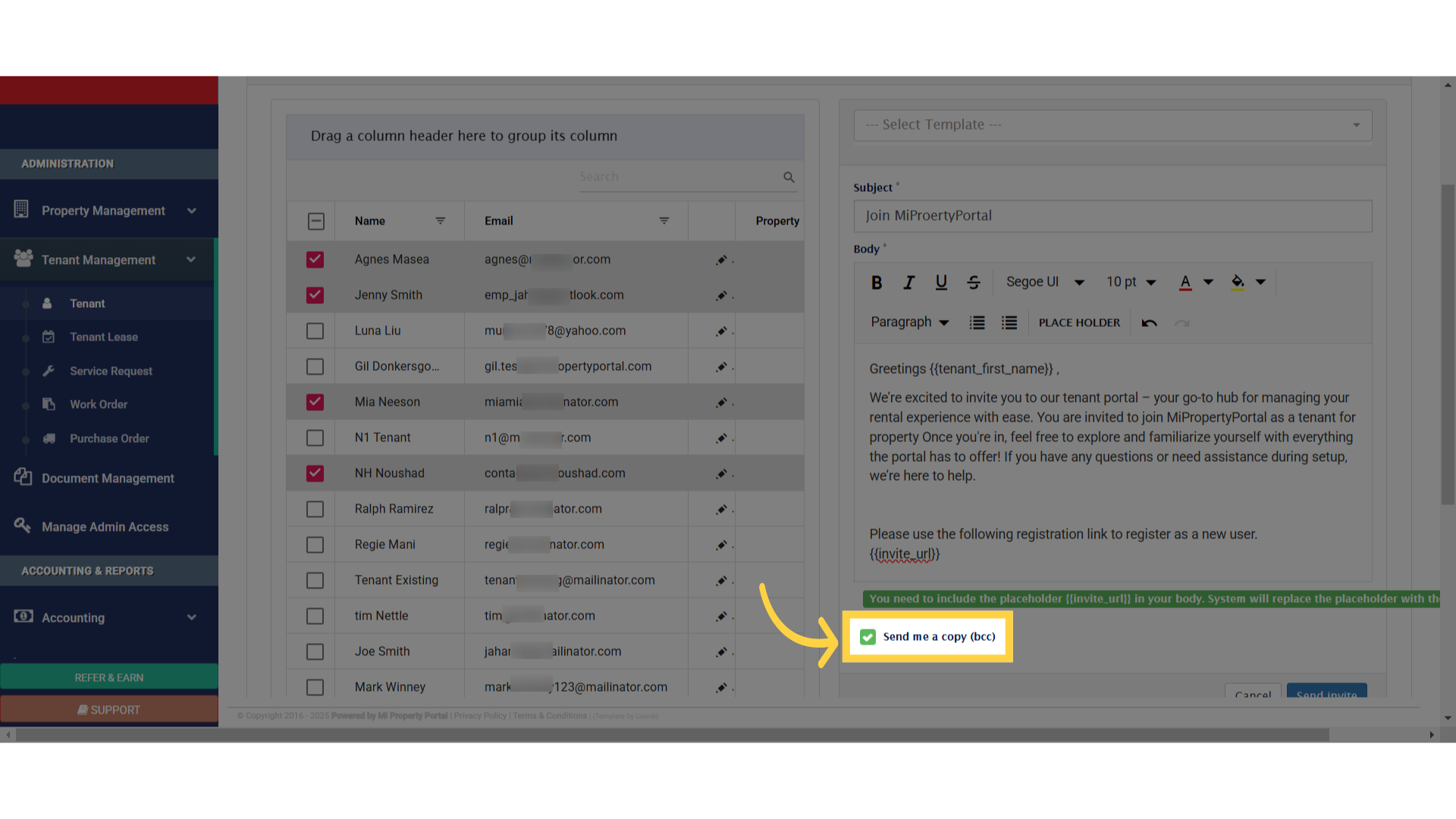 Tick the box to receive a copy of the email