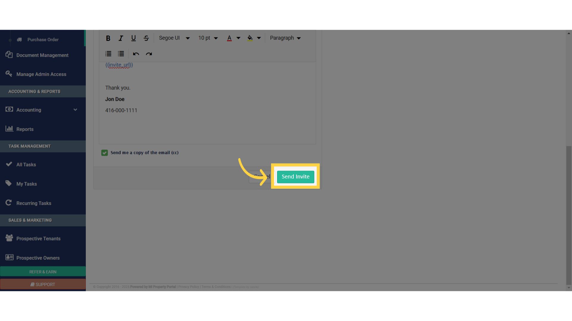 Click Send Invite