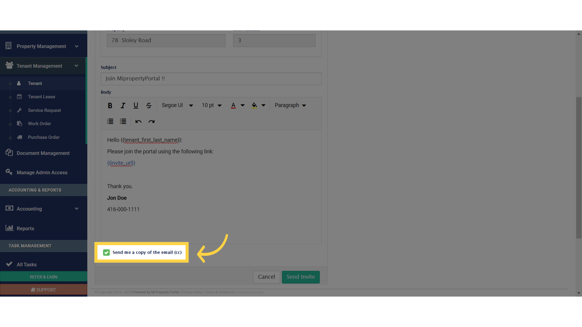 Tick the box to receive a copy of the email