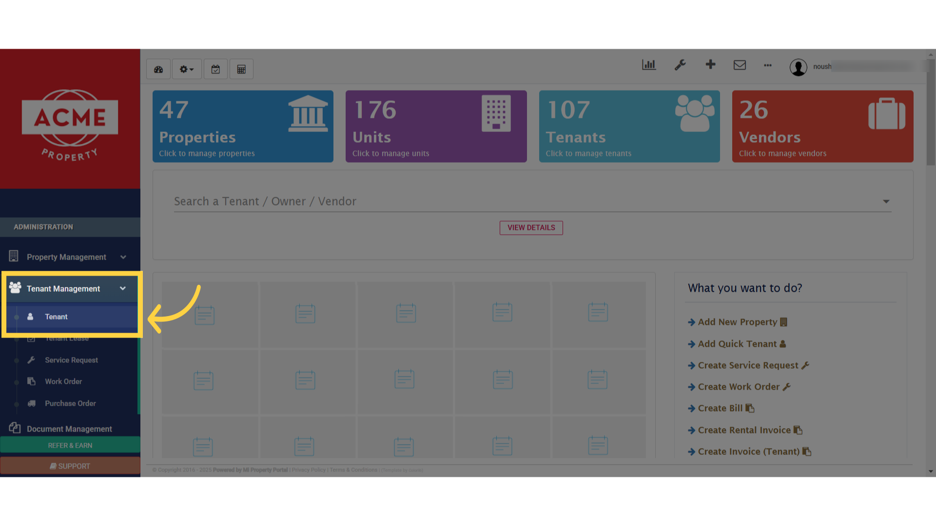 Go to Tenant Management in the left navigation and click on Tenants