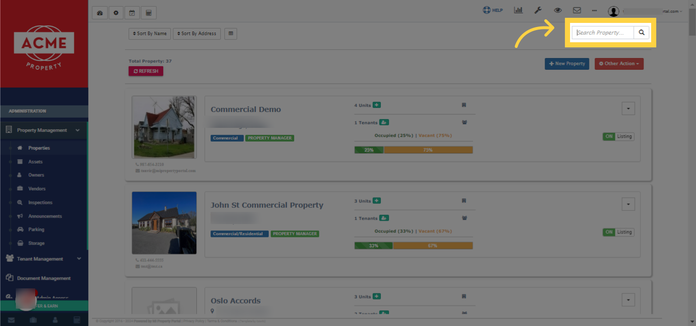 Click the 'Search Property...' field.