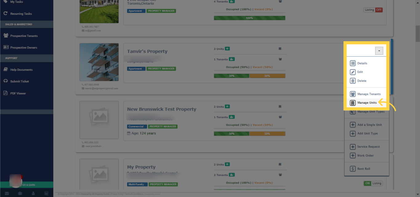 Click on 'Manage Units'