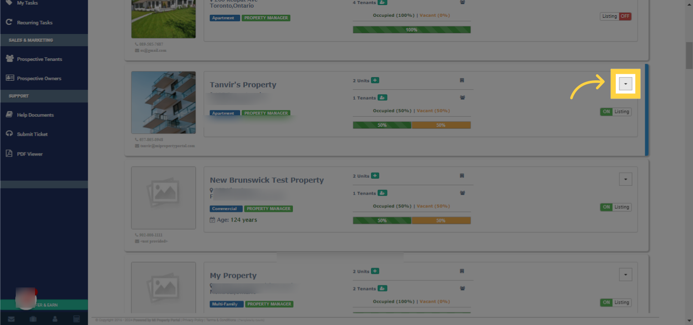 Click on the dropdown of the property