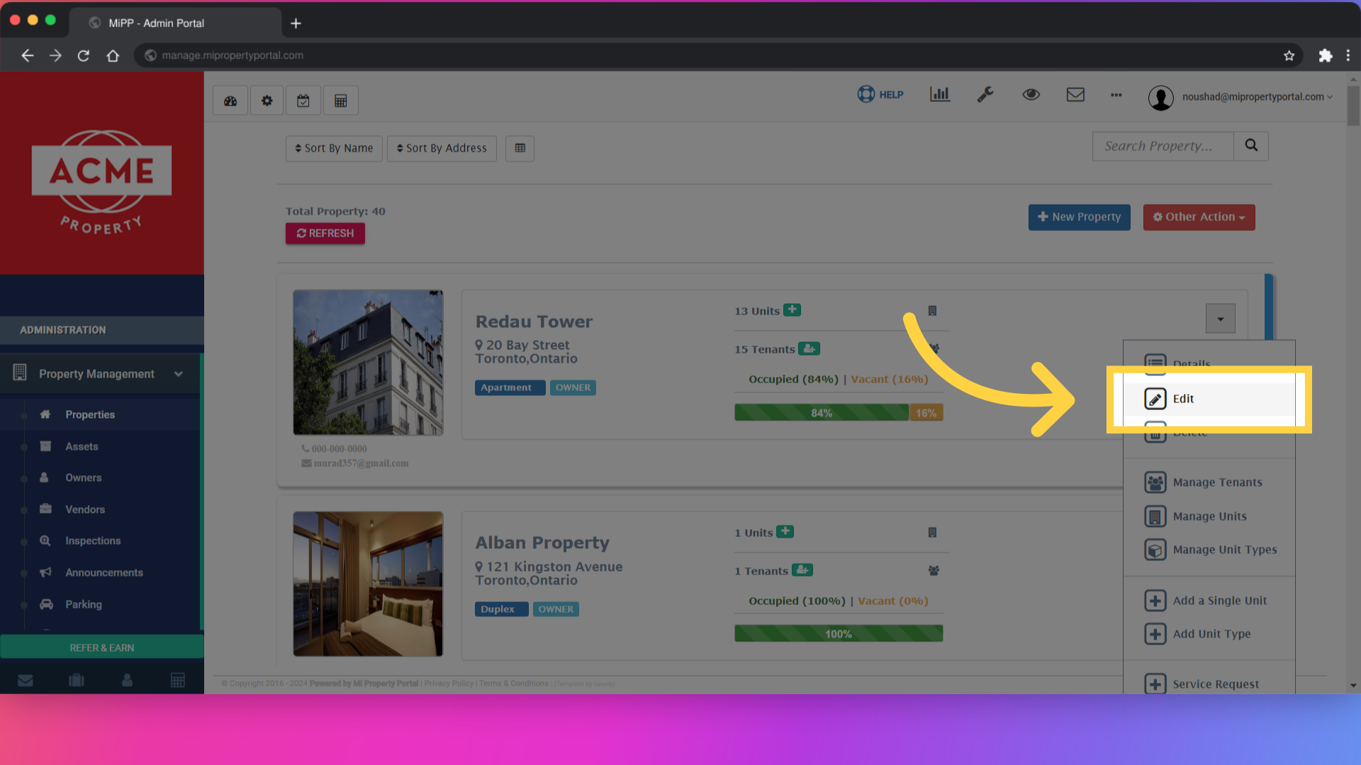 Choose 'Edit' from the options provided