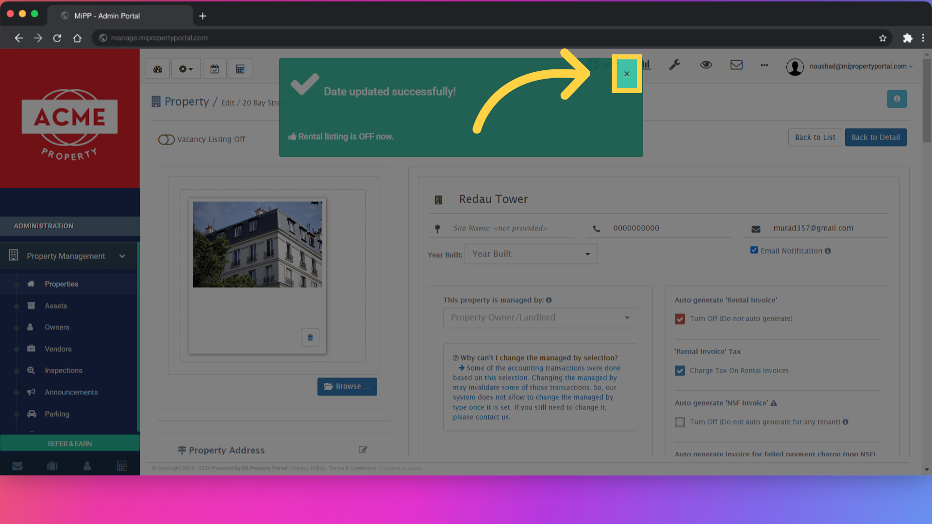 Close the pop-up confirmation