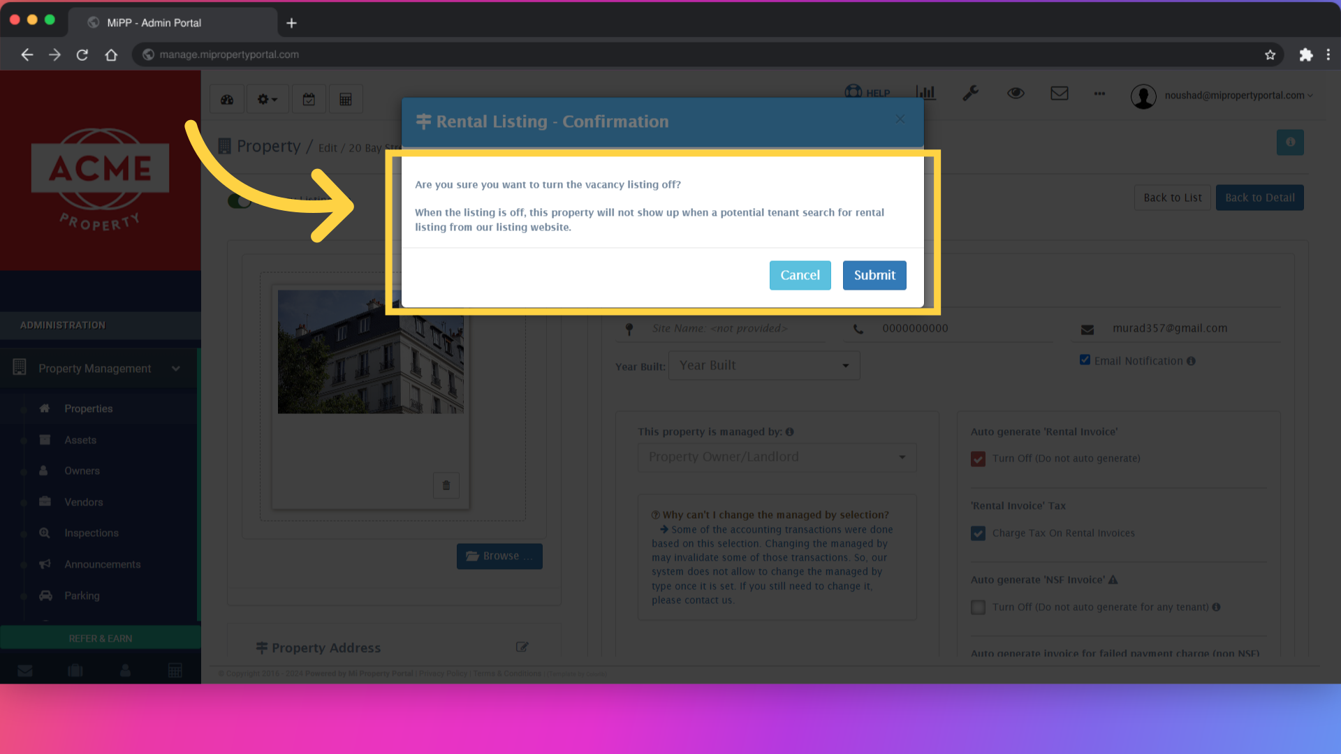 Click on 'Submit' to confirm and save the modifications.