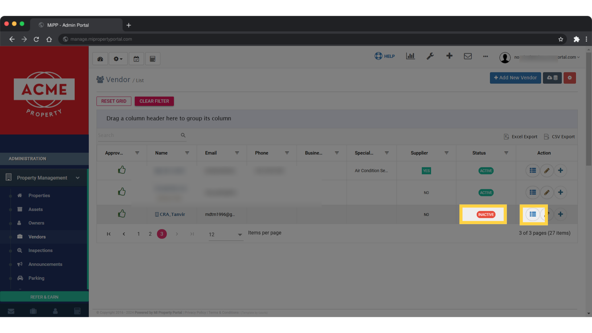 Click on the View Details under the Action column of the chosen vendor