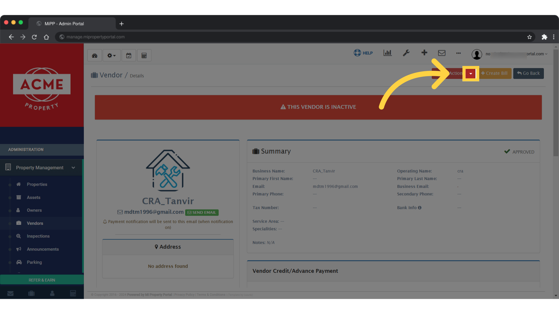 The other option is to click on the 'Other Action' dropdown on the right side of the screen