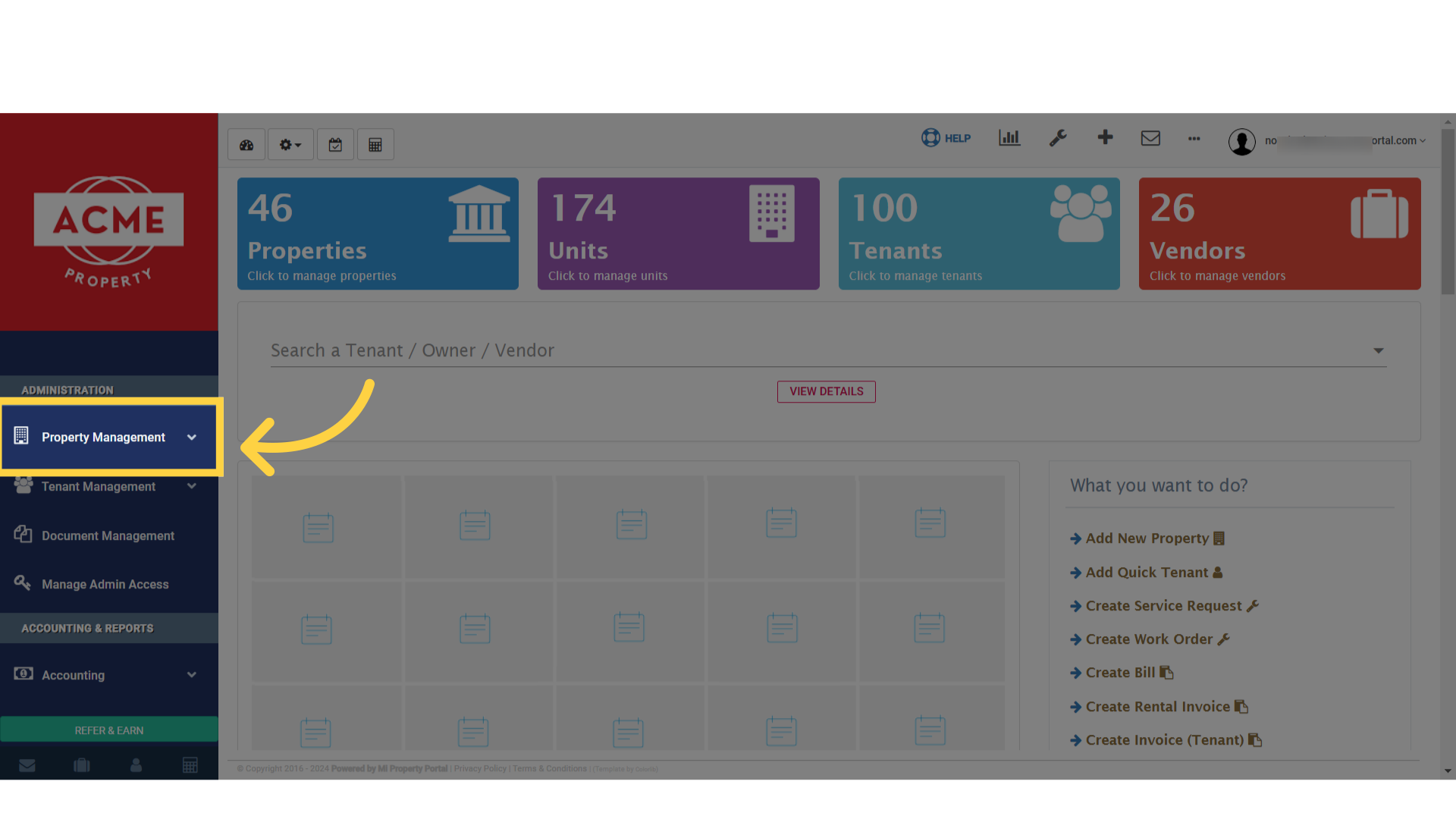 Go to the Property Management dropdown on the left navigation