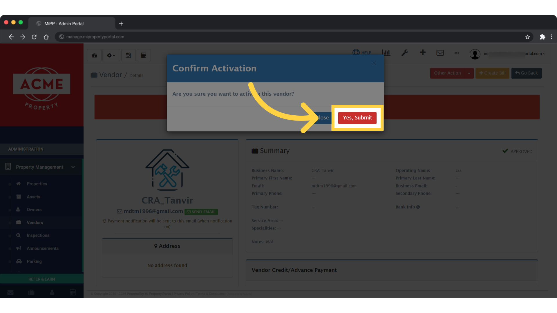 Click on - Yes, Submit to finish up