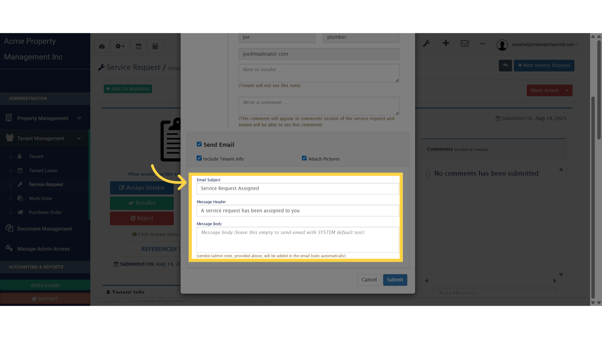 Click 'Email Subject'