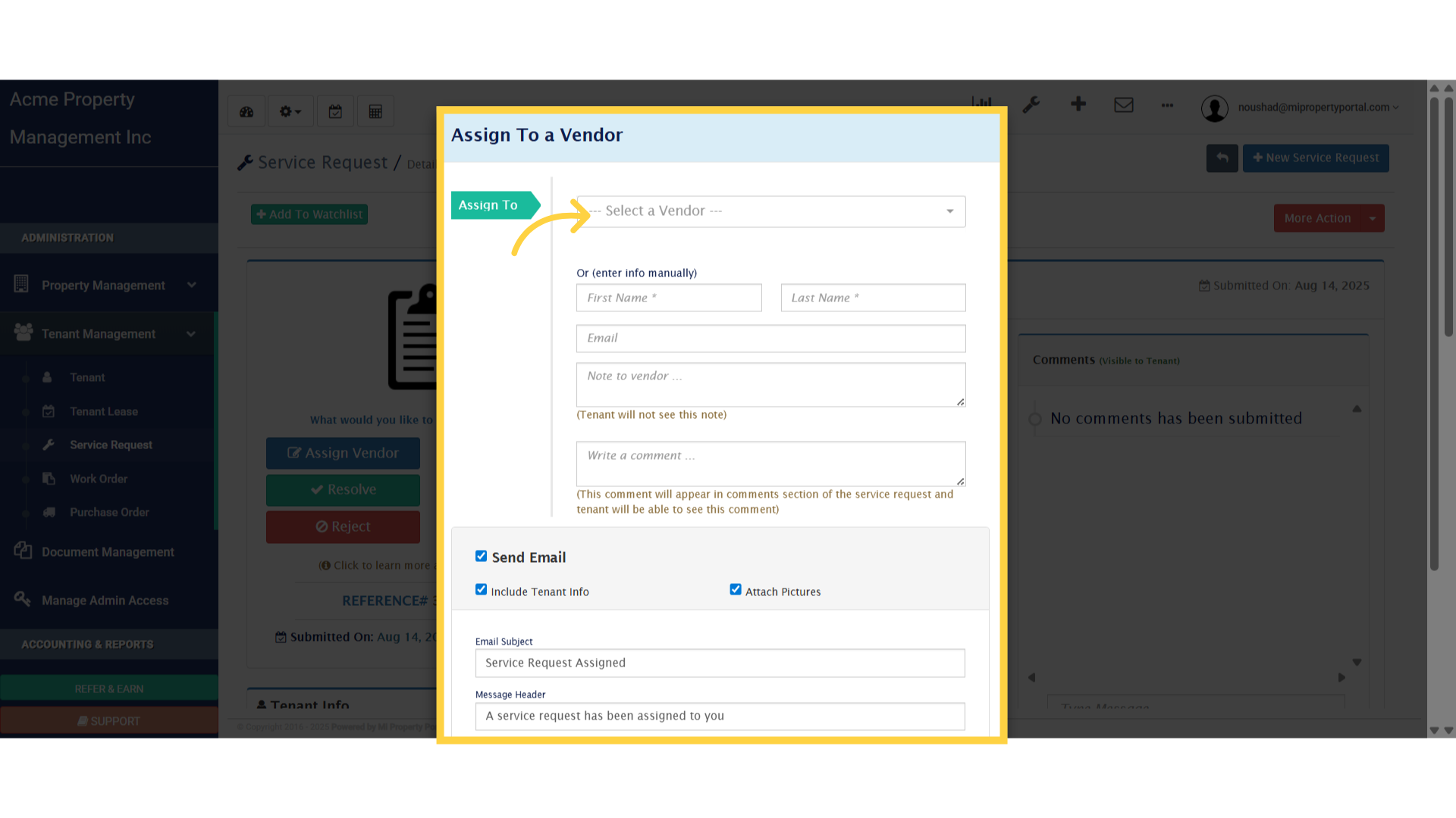 Click 'Assign To a Vendor'