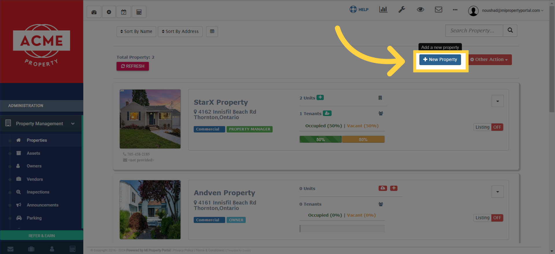 Click on this 'New Property' icon