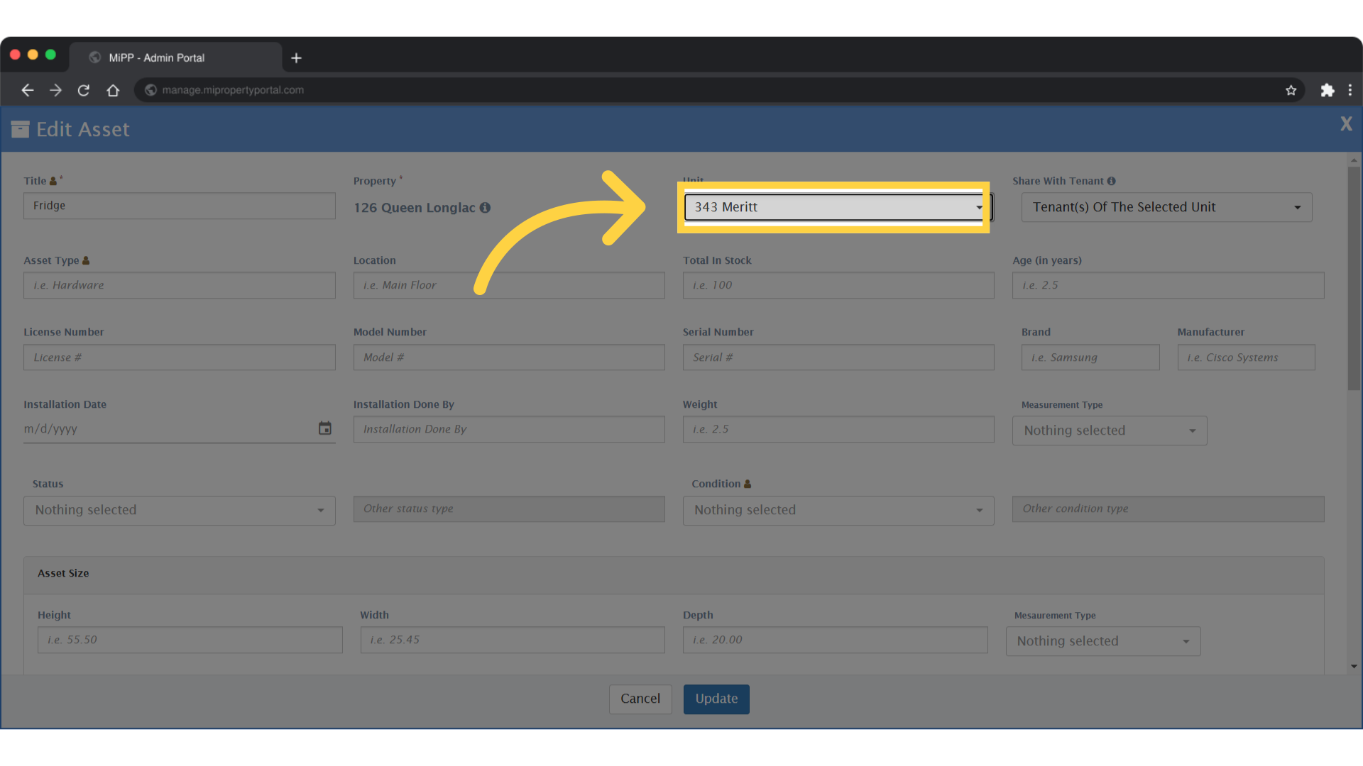 On the Edit Asset page, you can edit or update any information as needed