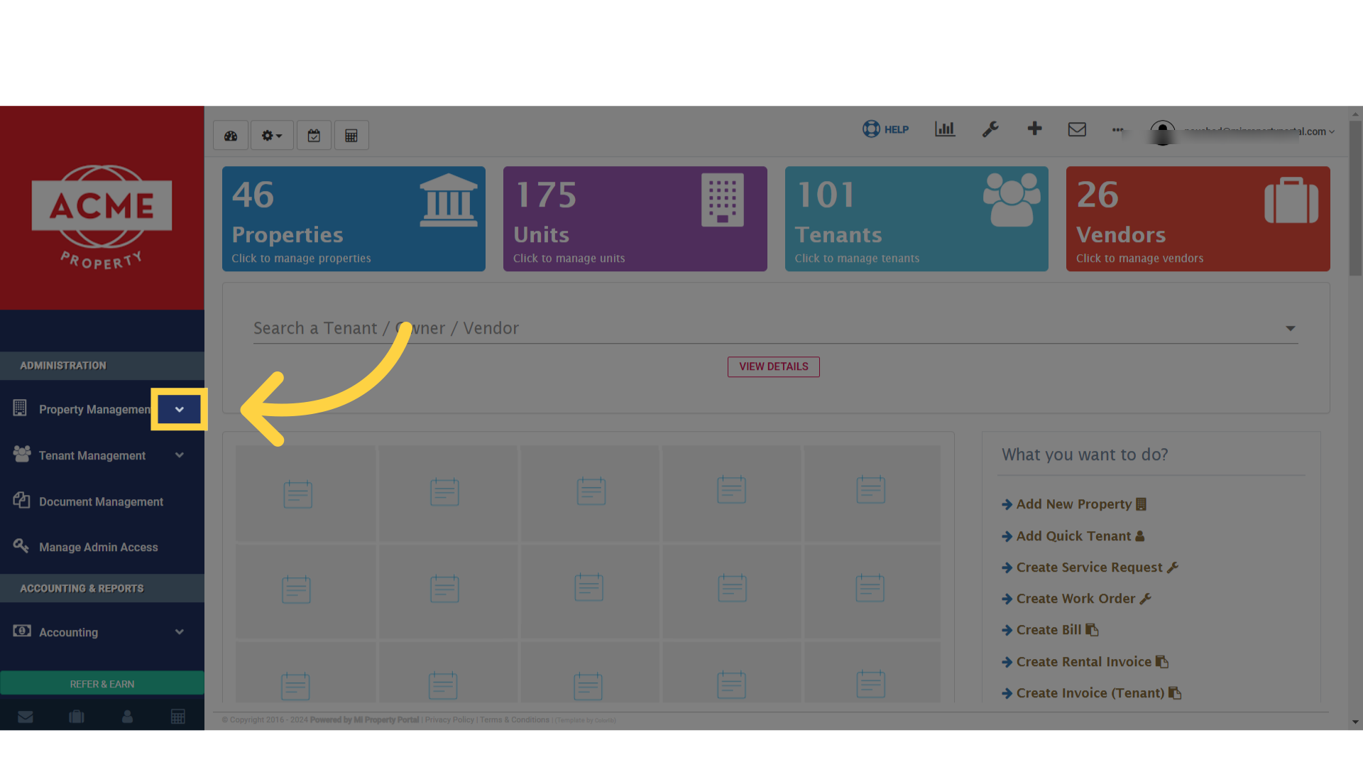Click on Property Management dropdown on the left navigation.