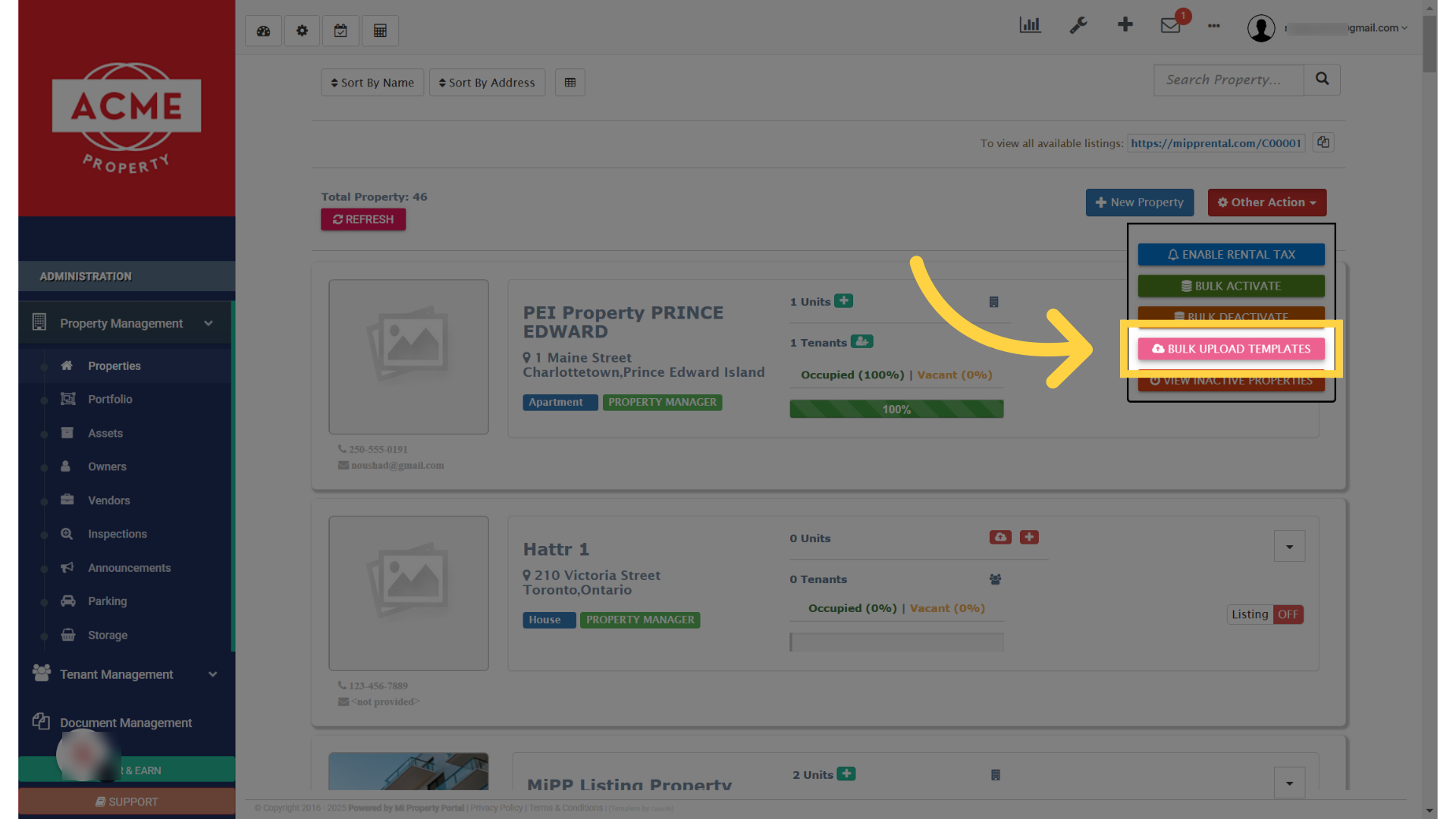 Click 'Bulk Upload Templates'