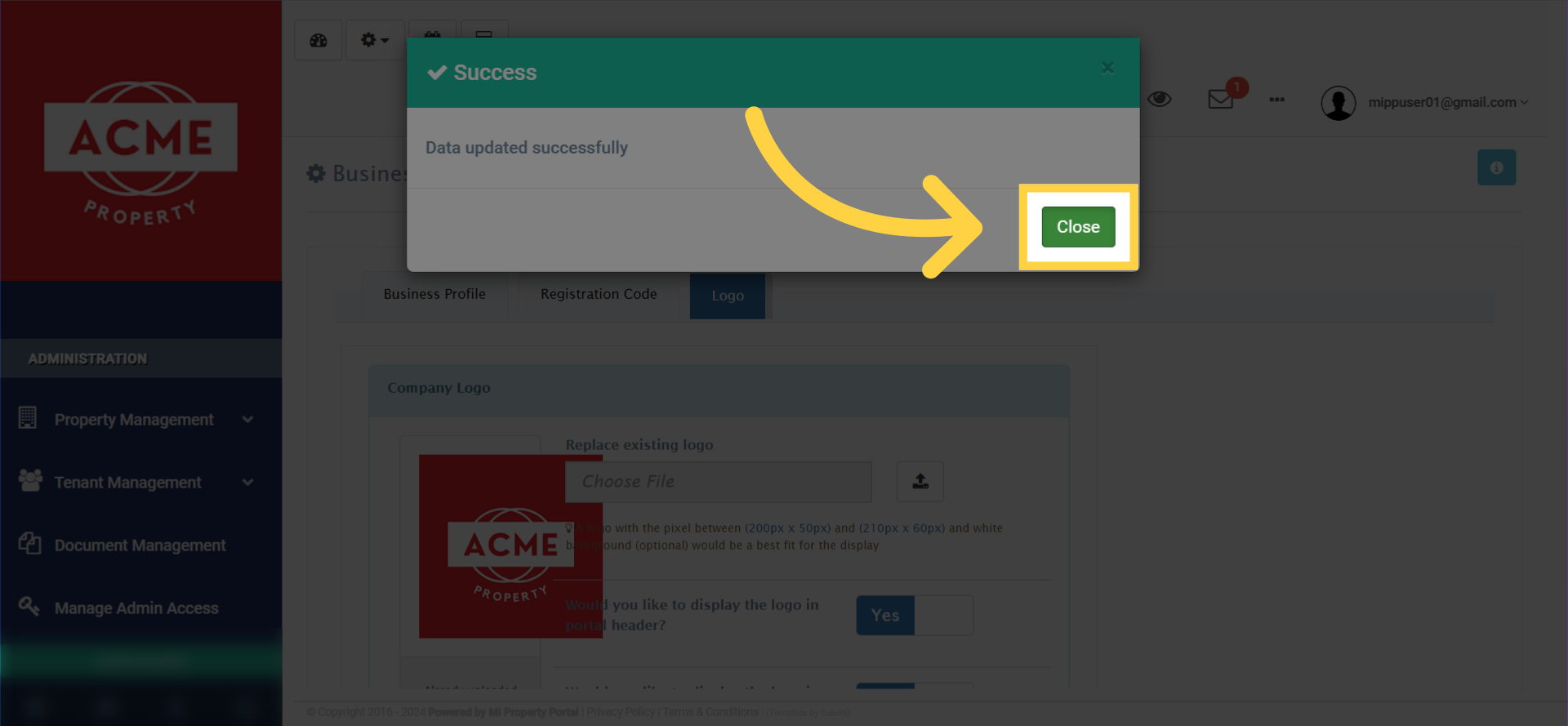 Now, click on the 'Close' button