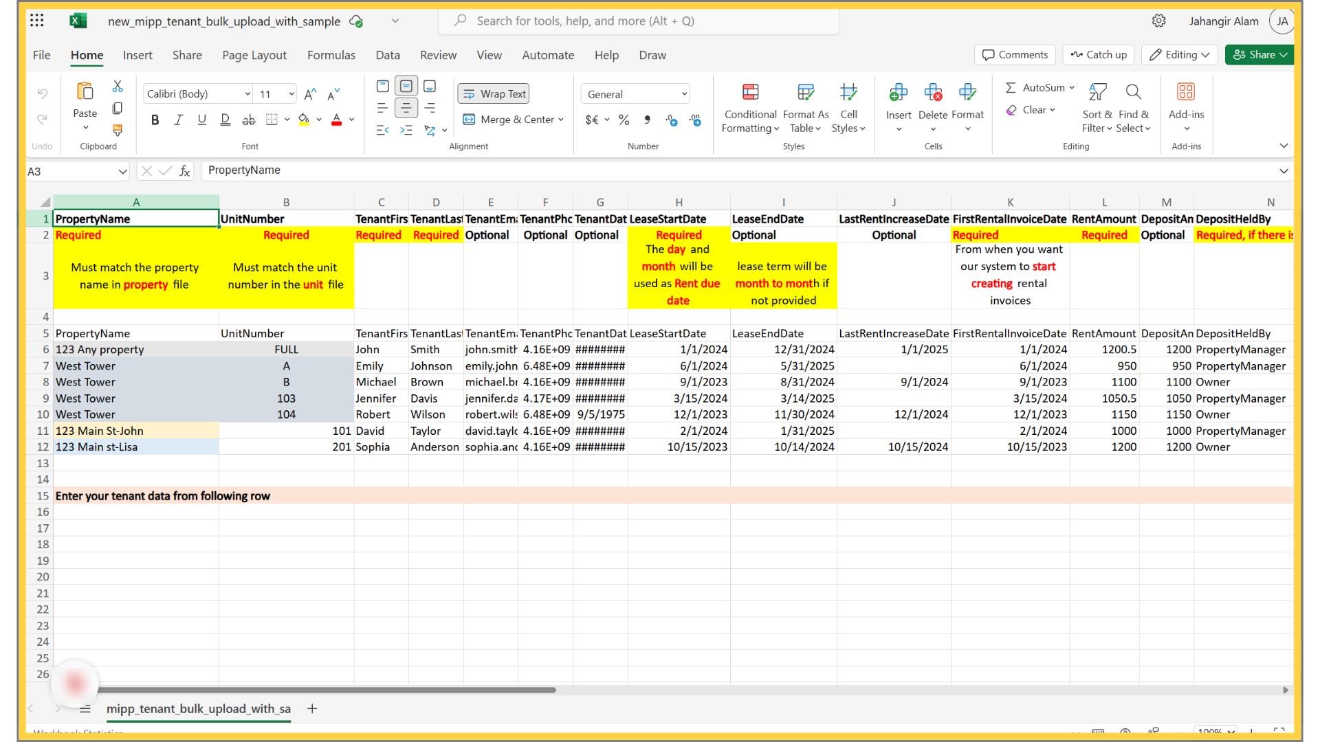 Enter the Property Name in the Property Column (Required)