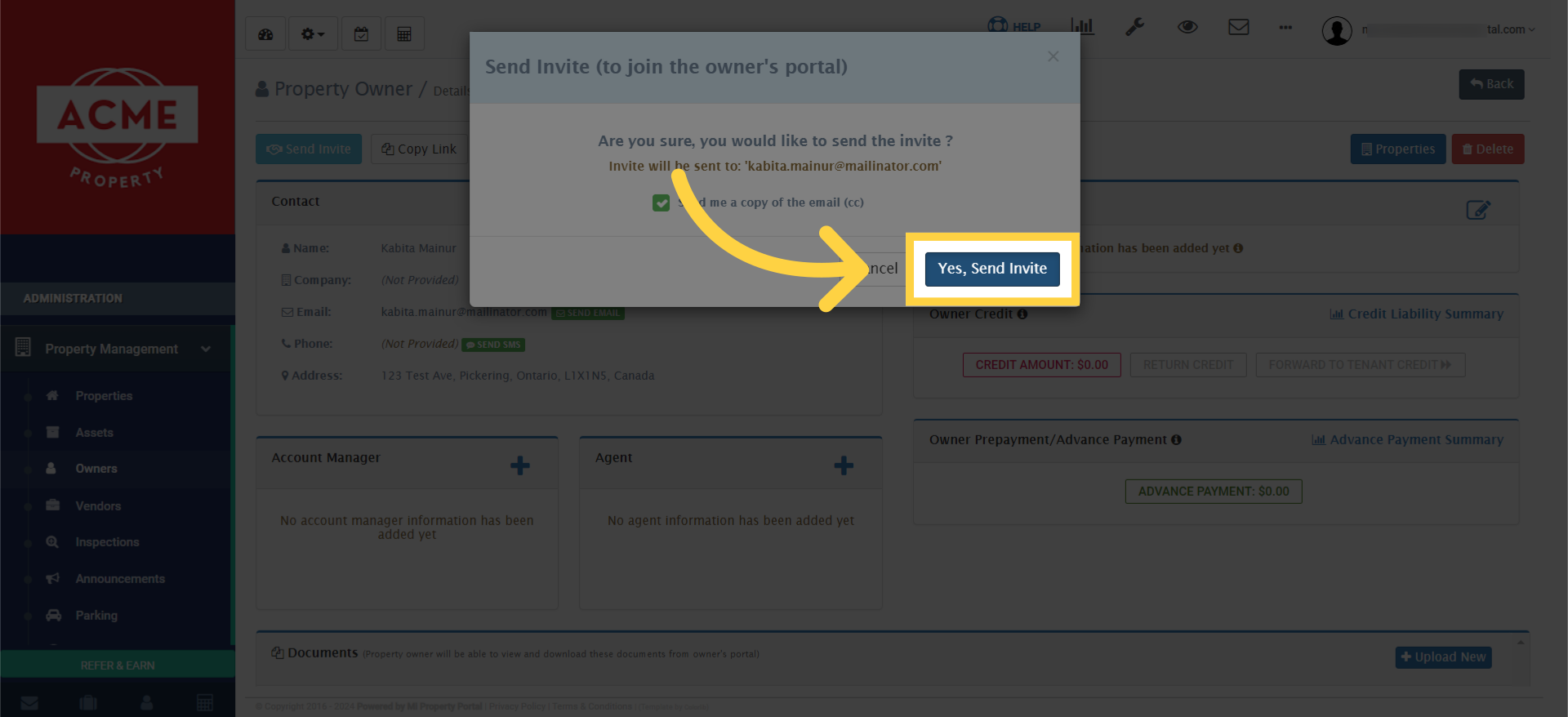 Click 'Yes, Send Invite'