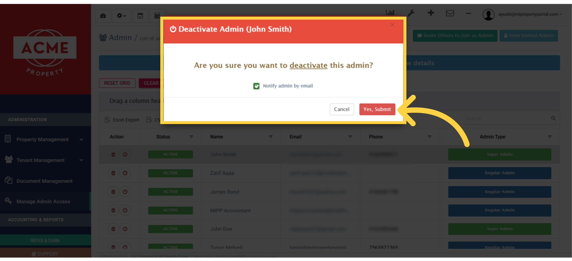 Click on 'Yes, De-activate' button