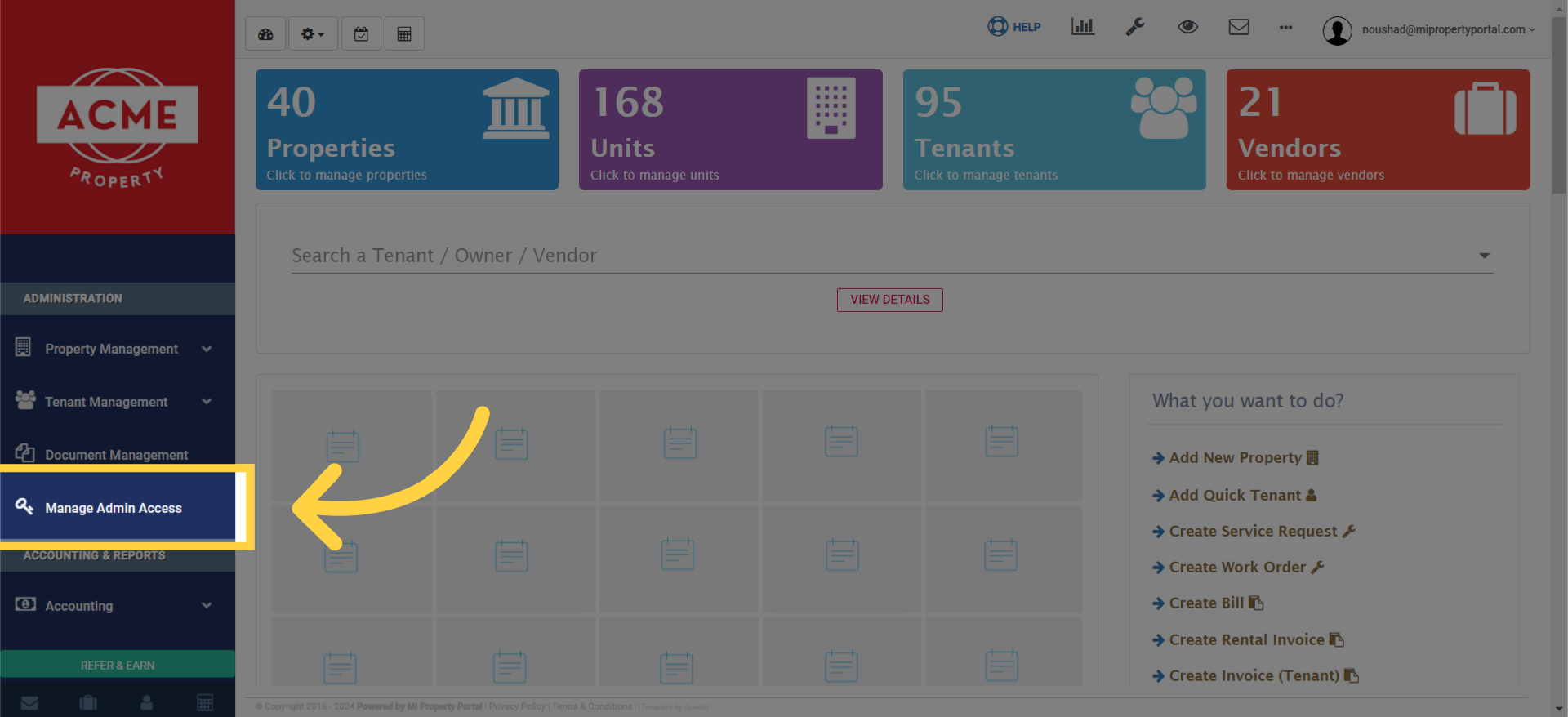 Navigate to 'Manage Admin Access