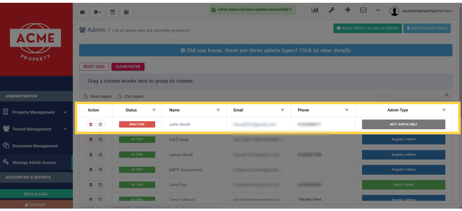 Check the Status to confirm the profile as Inactive
