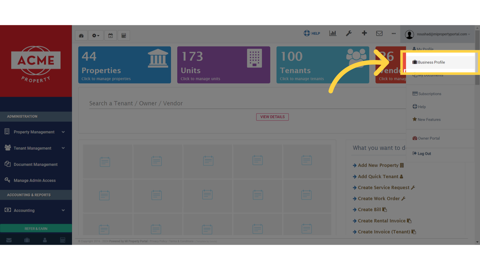 Click 'Business Profile'