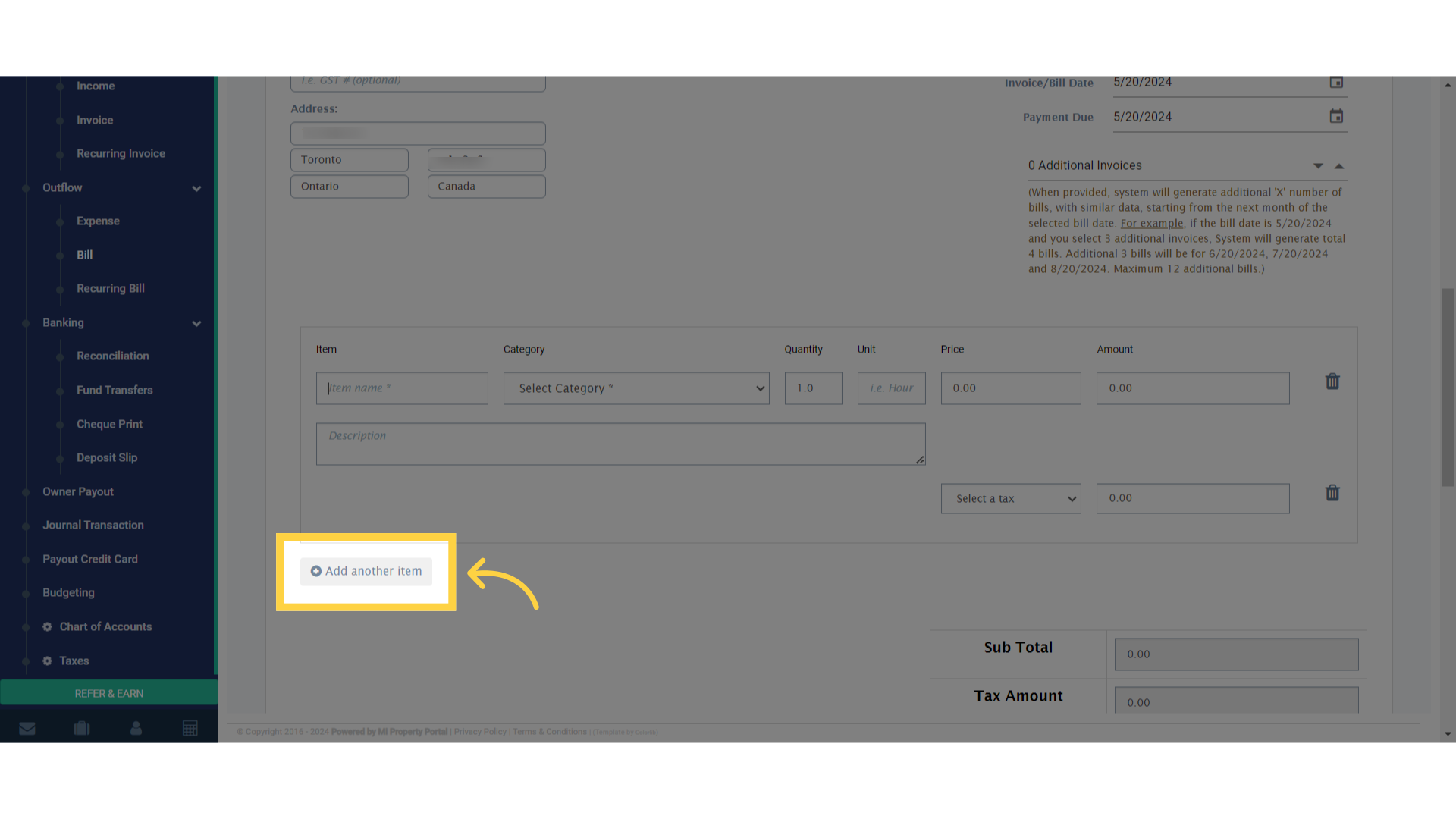Click on 'Add another item' to include more items if needed
