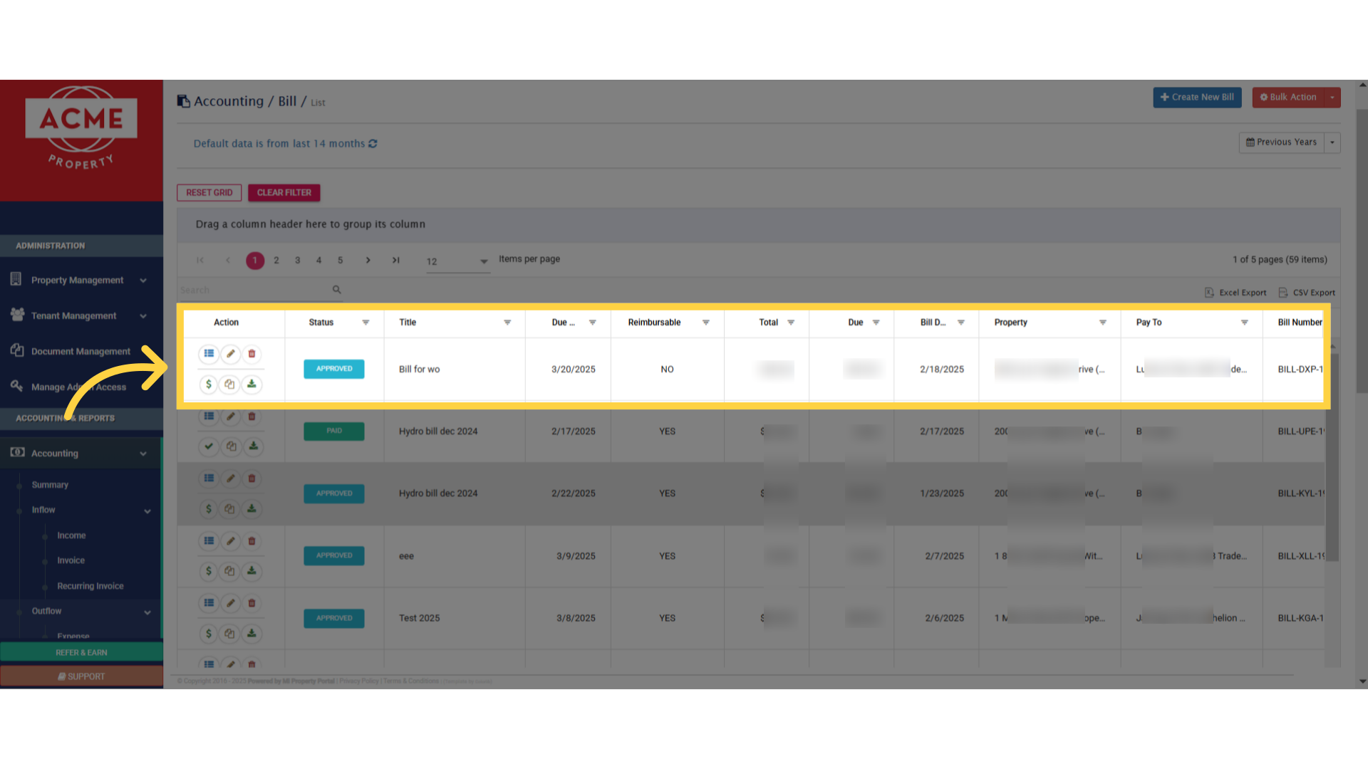 Bill will be displayed on the Bill List View Page